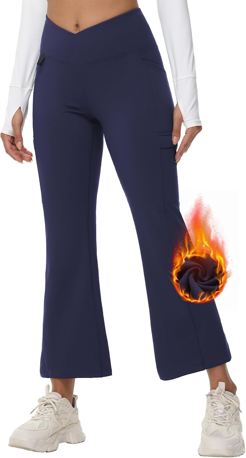 Detalle de baleaf Women's Fleece-Lined Hiking Pants, Flare Leg, 4 Pockets, Water-Resistant