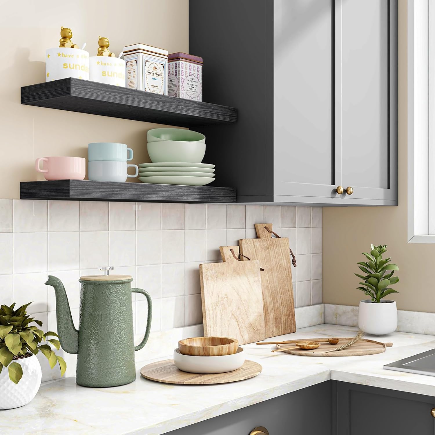 Thumbnail 5 de Fixwal Floating Shelves for Wall (Set of 2) – 15.7" Black Wood Wall Shelves