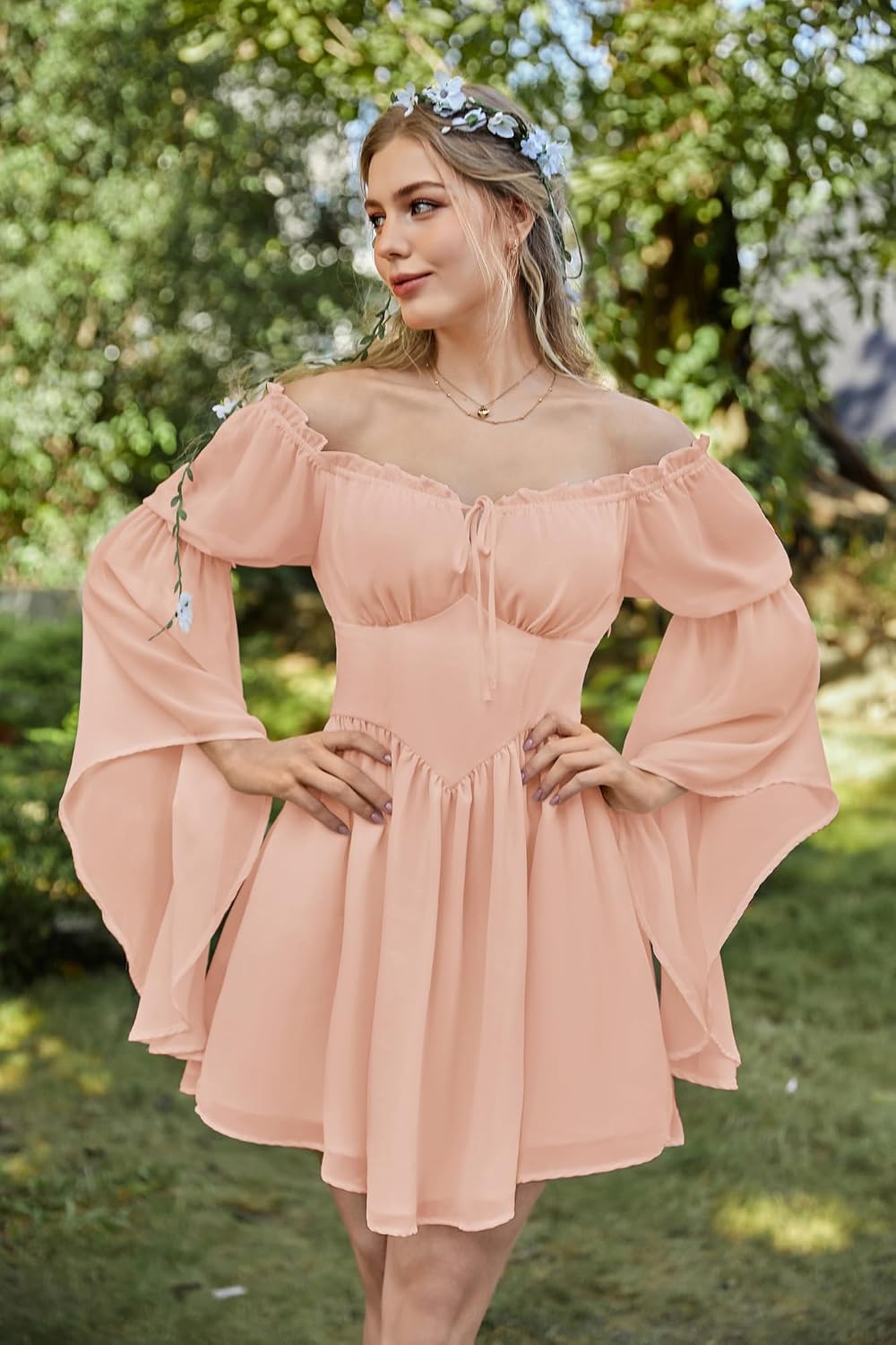 Detalle de Scarlet Darkness Women's Renaissance Faire Fairy Witchy Dress with Pockets