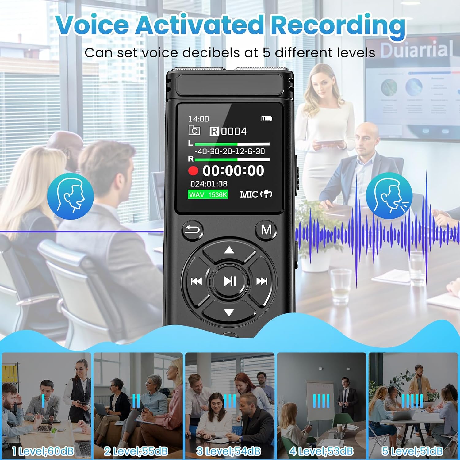 Detalle de Tonfarb A20 Digital Voice Recorder, 136GB, Voice Activation and A-B Repeat