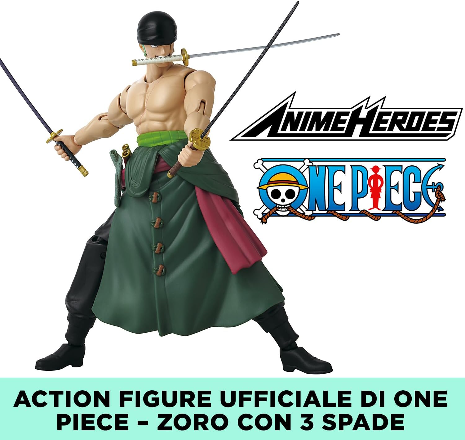 Detalle de Bandai Anime Heroes One Piece: Roronoa Zoro 17 cm Three Sword Style - Figura articolata licenza ufficiale