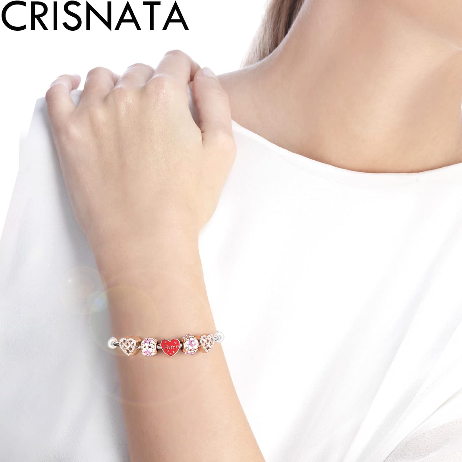 Thumbnail 4 de Magnolia blooming charm for European snake bracelet – 925 sterling silver with rose gold plating and cubic zirconia