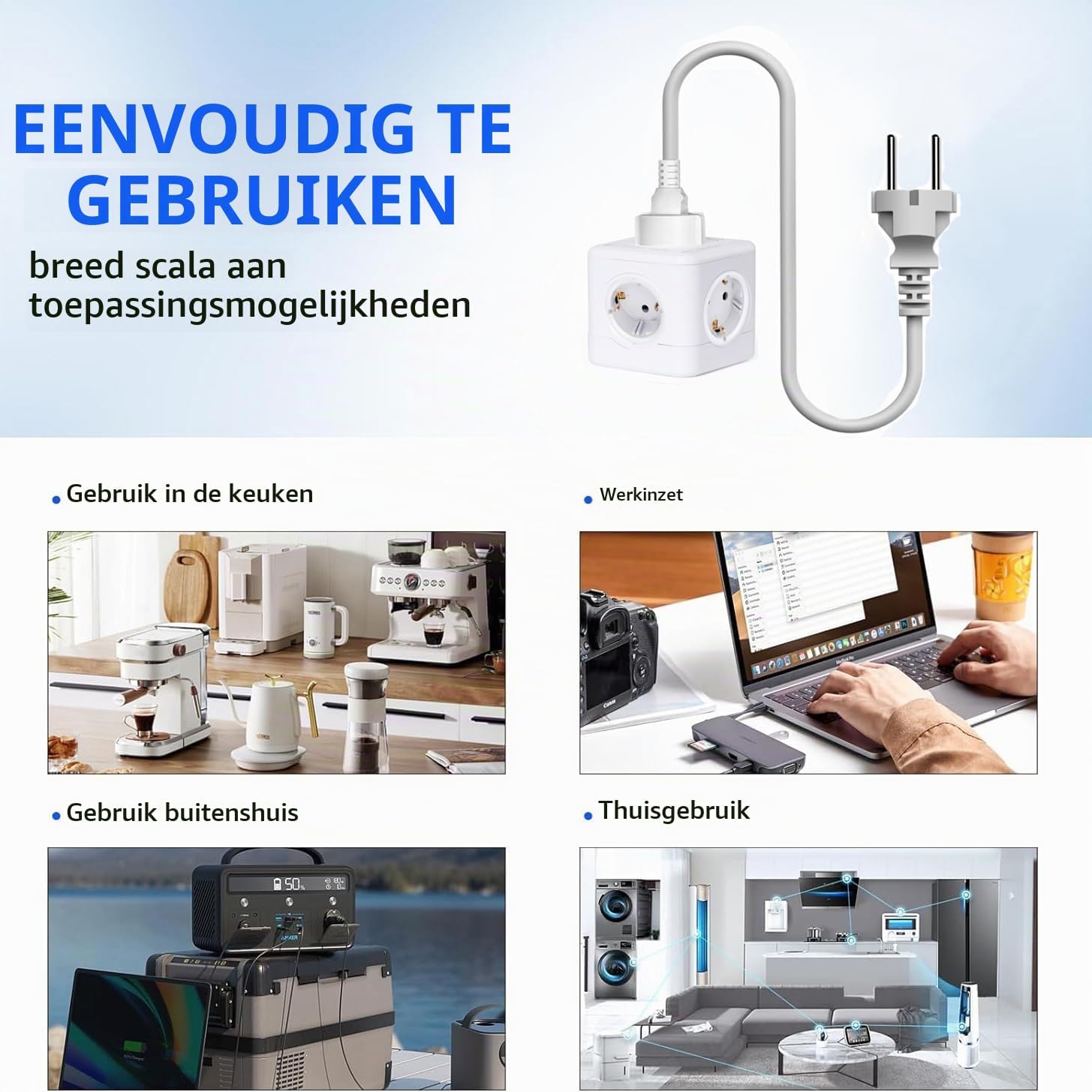 Detalle 2 de ALEMIN E01 5-in-1 stekkerdoos, 3680 W, vijf stopcontacten en kubusvorm