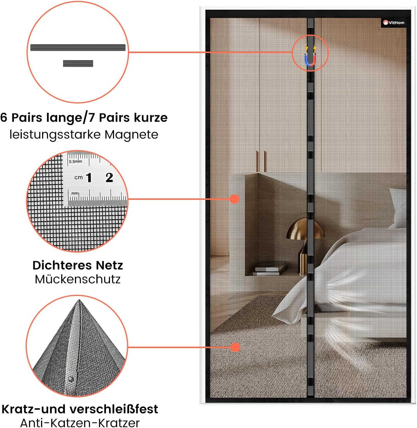 Thumbnail 5 de Flammhemmend Fliegengitter Balkontür Magnet (Glasfasermaterial) 95×200 cm – ohne Bohren, Schwarz