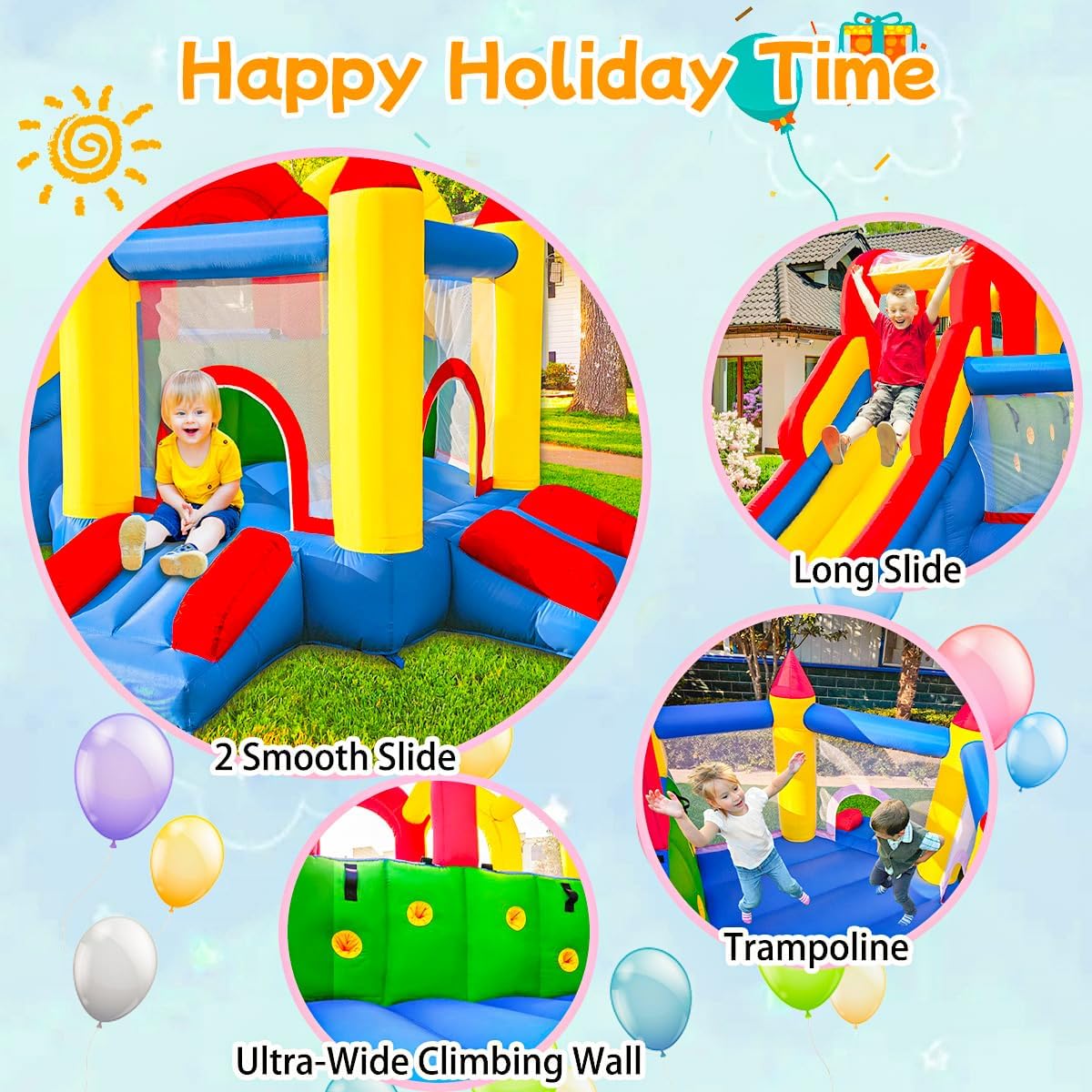 Thumbnail 5 de Ballsea Castello gonfiabile con scivolo – parco giochi gonfiabile per interni ed esterni (375x305x195 cm)