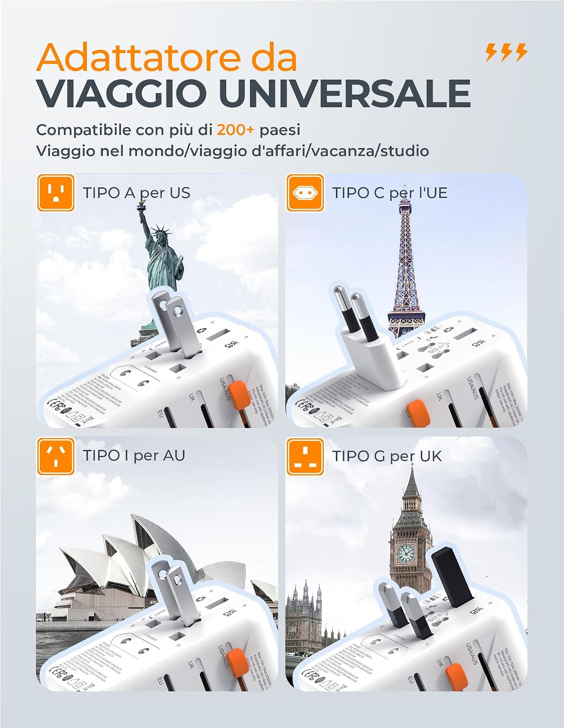 Thumbnail 4 de TESSAN Adattatore Universale da Viaggio 100W