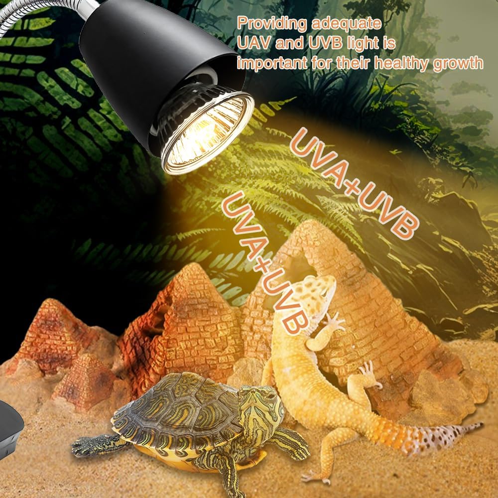Thumbnail 2 de Golgner Schildkröte Wärmelampe – Wärmespotlampe für Reptilien mit 2× 50W UVA+UVB, 360° Clip & dimmbarem Schalter