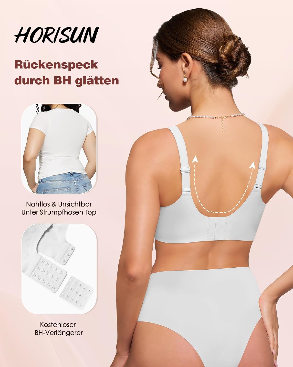 Thumbnail 4 de HORISUN Eleganter bügelloser BH Damen – Nahtloser Push-Up mit V-Ausschnitt, Jelly-Trägern & Breitenverstellung