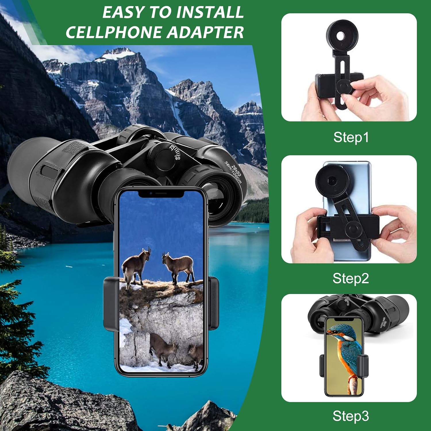 Detalle de Lupxiu 20x50 High Power Binoculars for Adults with Waterproof Design, BAK4 Prisms & FMC Lens