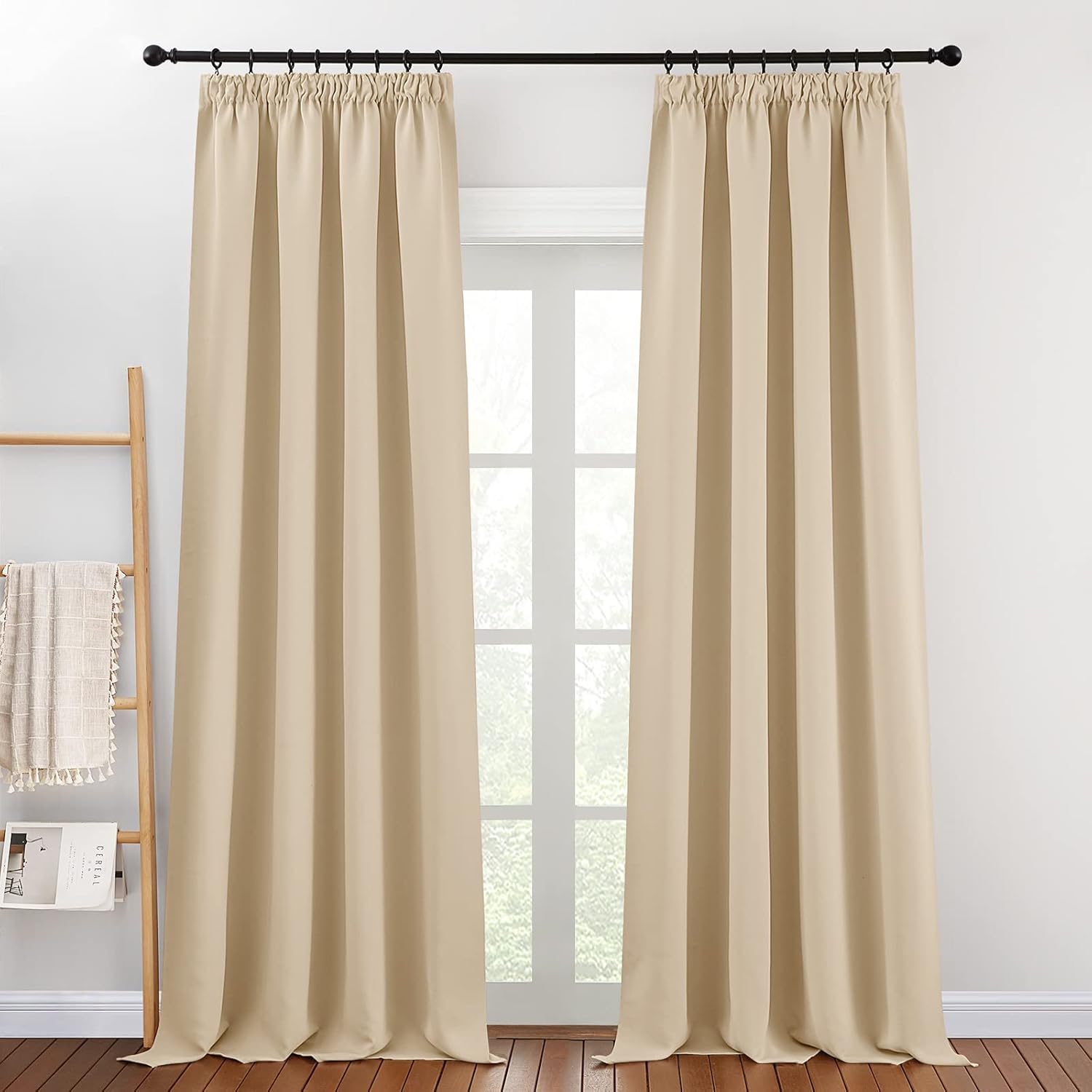 Thumbnail 1 de PONY DANCE Wohnzimmer Vorhänge Beige – 2er Set 140×245 cm, Kräuselband, Thermovorhang, Blickdicht, Biscotti Beige