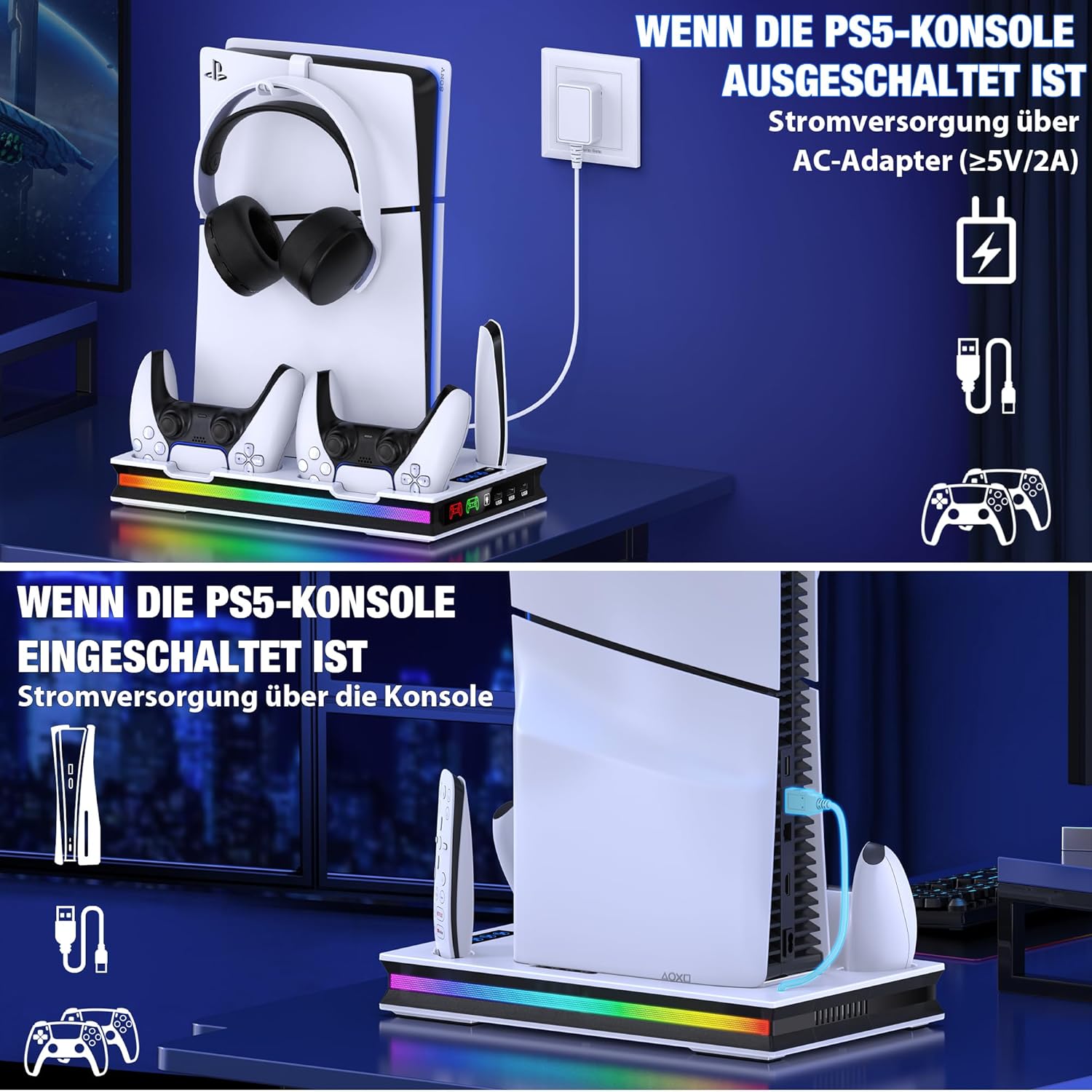 Thumbnail 5 de ALEEMTRY PS5 Standfuß mit LED, 3-Stufen Lüfter