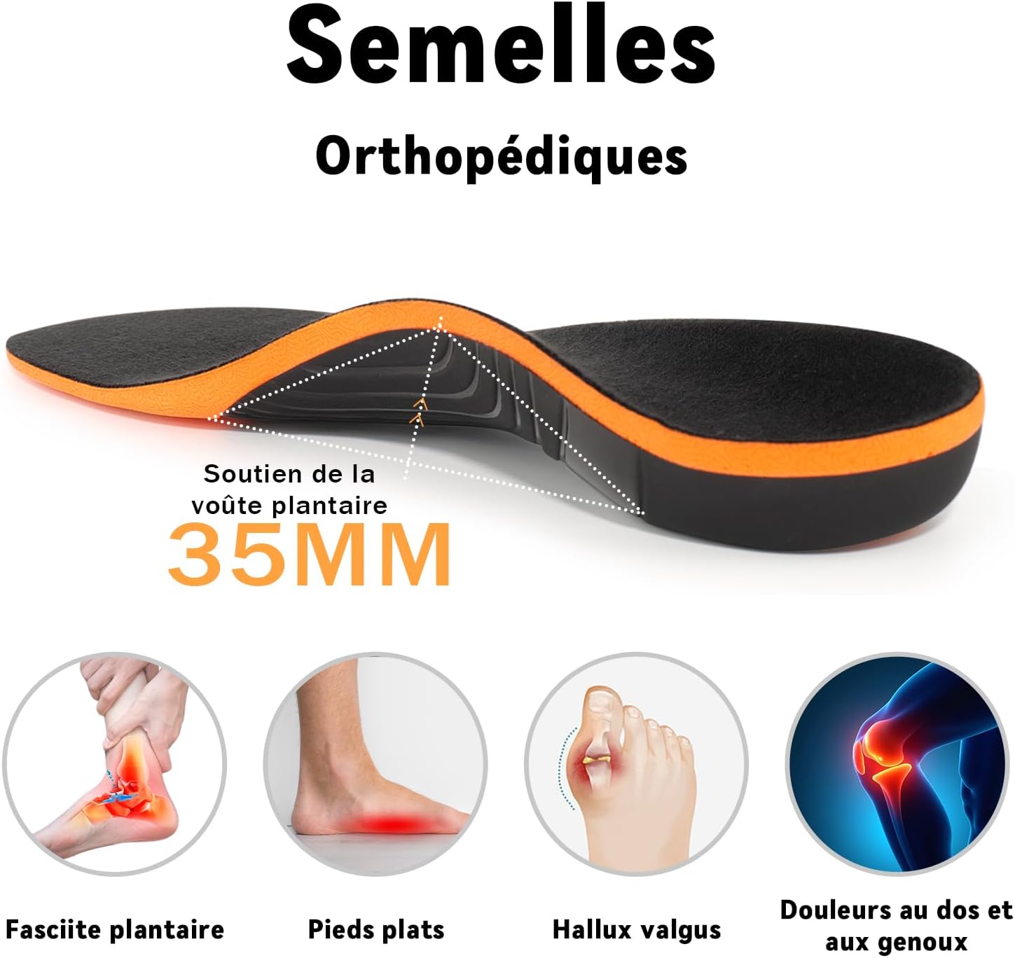 Detalle 2 de GemChve Semelles Orthopédiques – Semelle à voûte plantaire en TPU, confort, absorption et adaptabilité (36-47 EU)