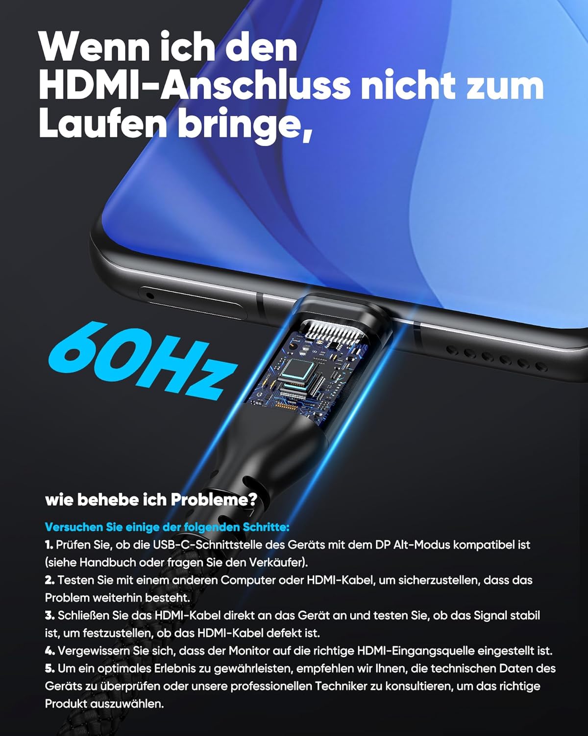 Thumbnail 5 de Highwings USB‑C auf HDMI Kabel 4K@60Hz, 0,5 m – Kompatibel mit MacBook, iPhone, iPad, Surface und mehr (Schwarz)