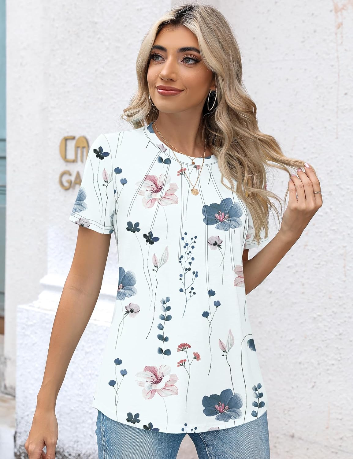 Thumbnail 4 de Rapbin Womens Casual Short Sleeve T-Shirts with Pleated Front Tunic