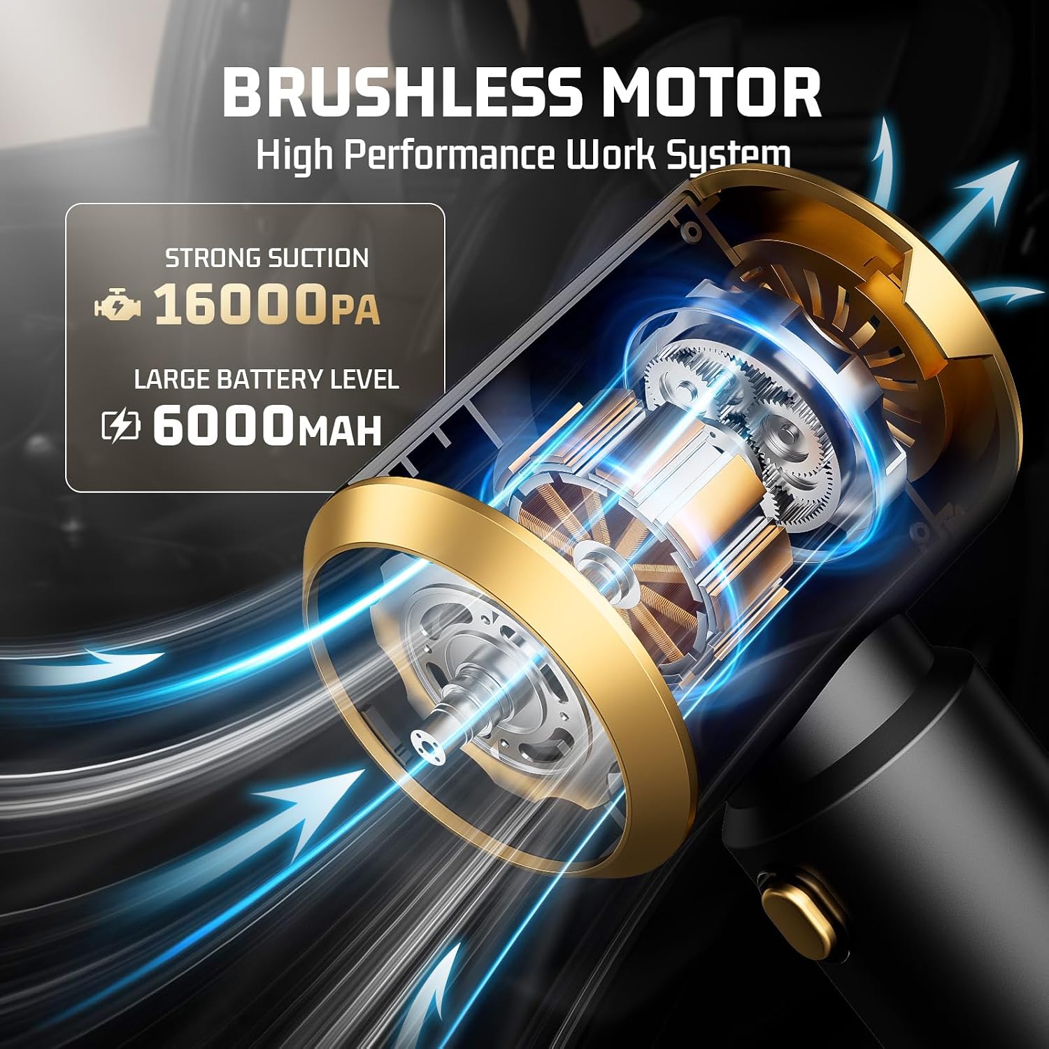 Detalle de Cordless Car Vacuum Cleaner with 16000Pa Suction, HEPA Filter, and Type-C Charging