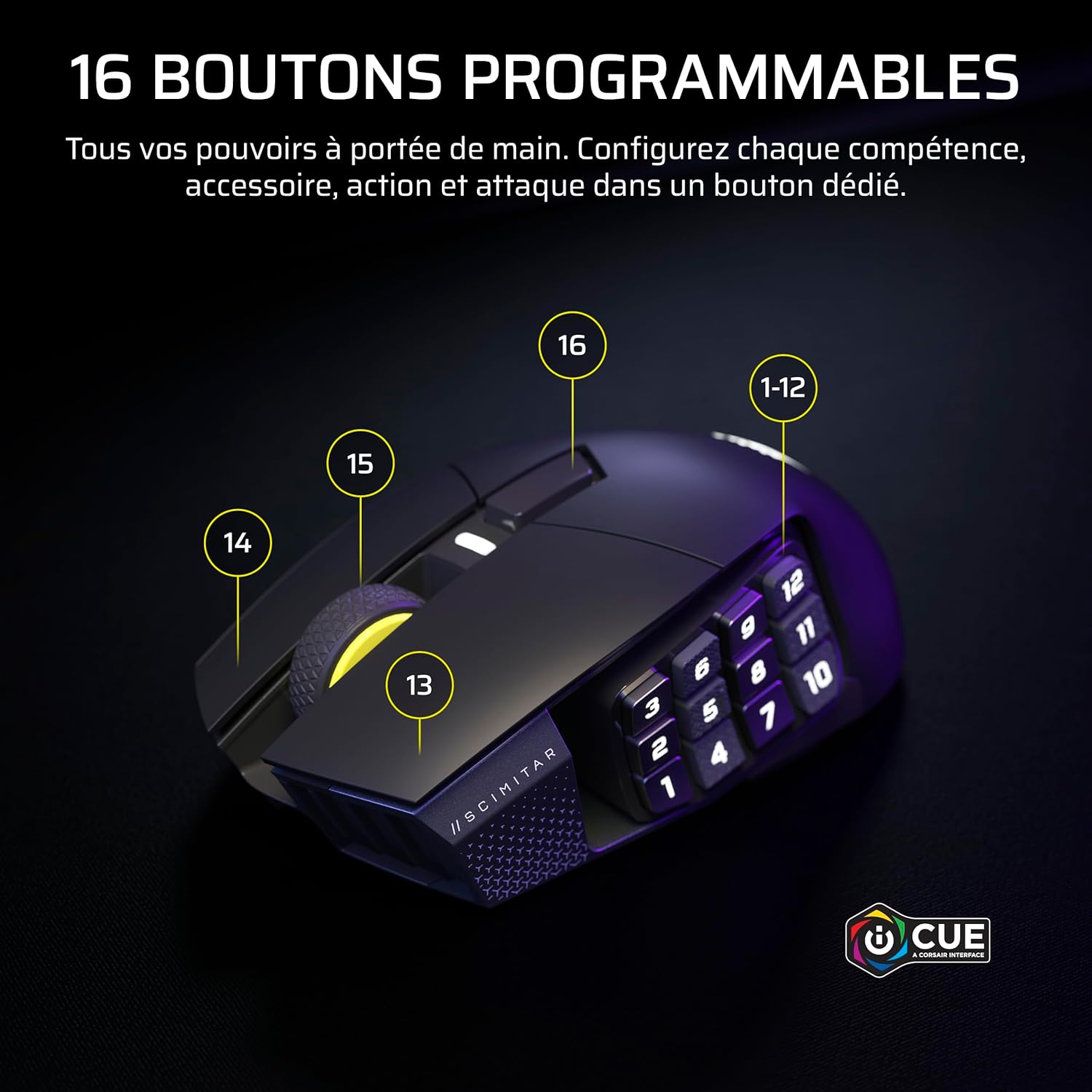 Thumbnail 2 de Corsair Scimitar Elite Wireless SE MMO — Souris gaming 33 000 DPI, 16 boutons et autonomie jusqu’à 150 h