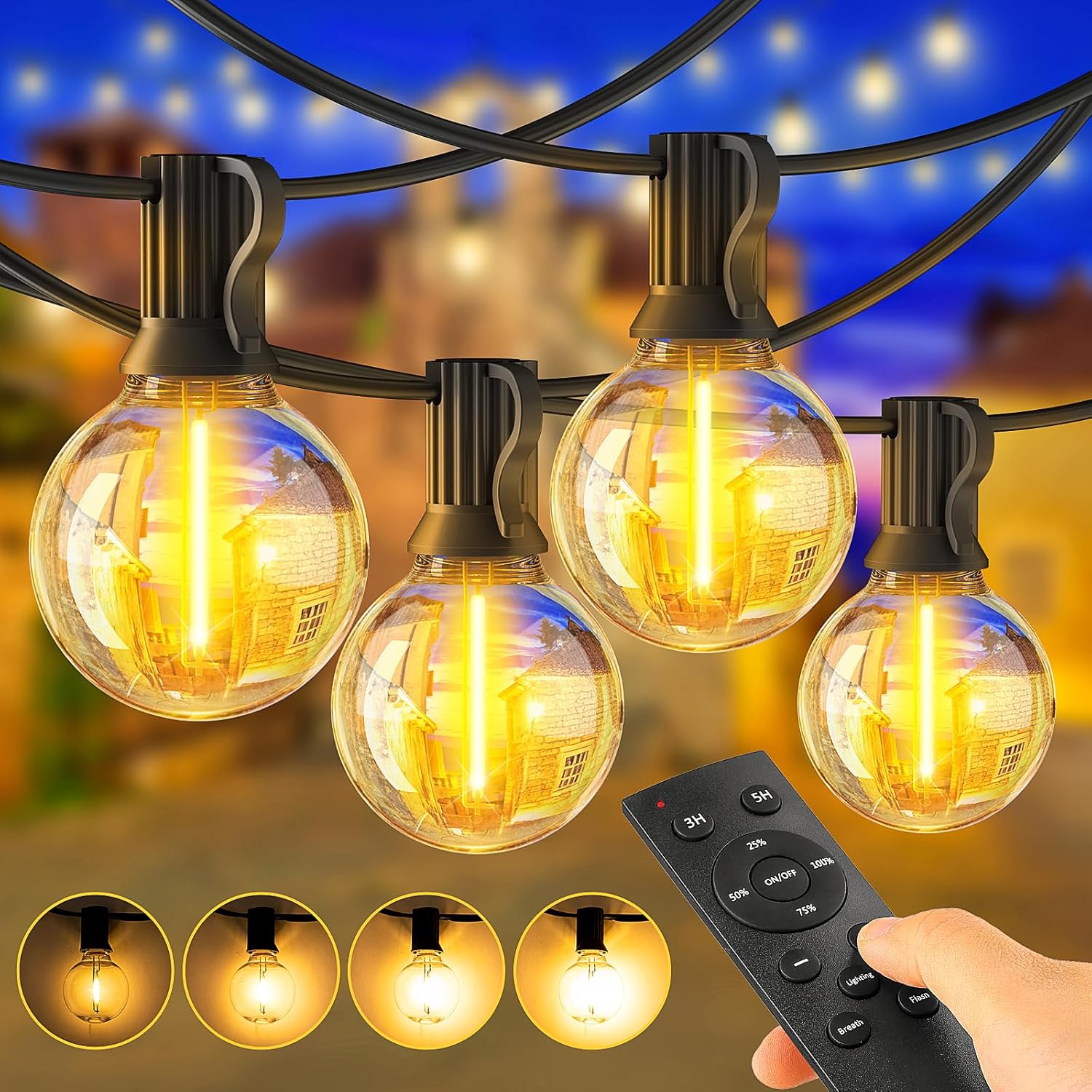 JEYMORKEY Guirlande lumineuse guinguette extérieure 15 m (18+1) G40 LED avec télécommande