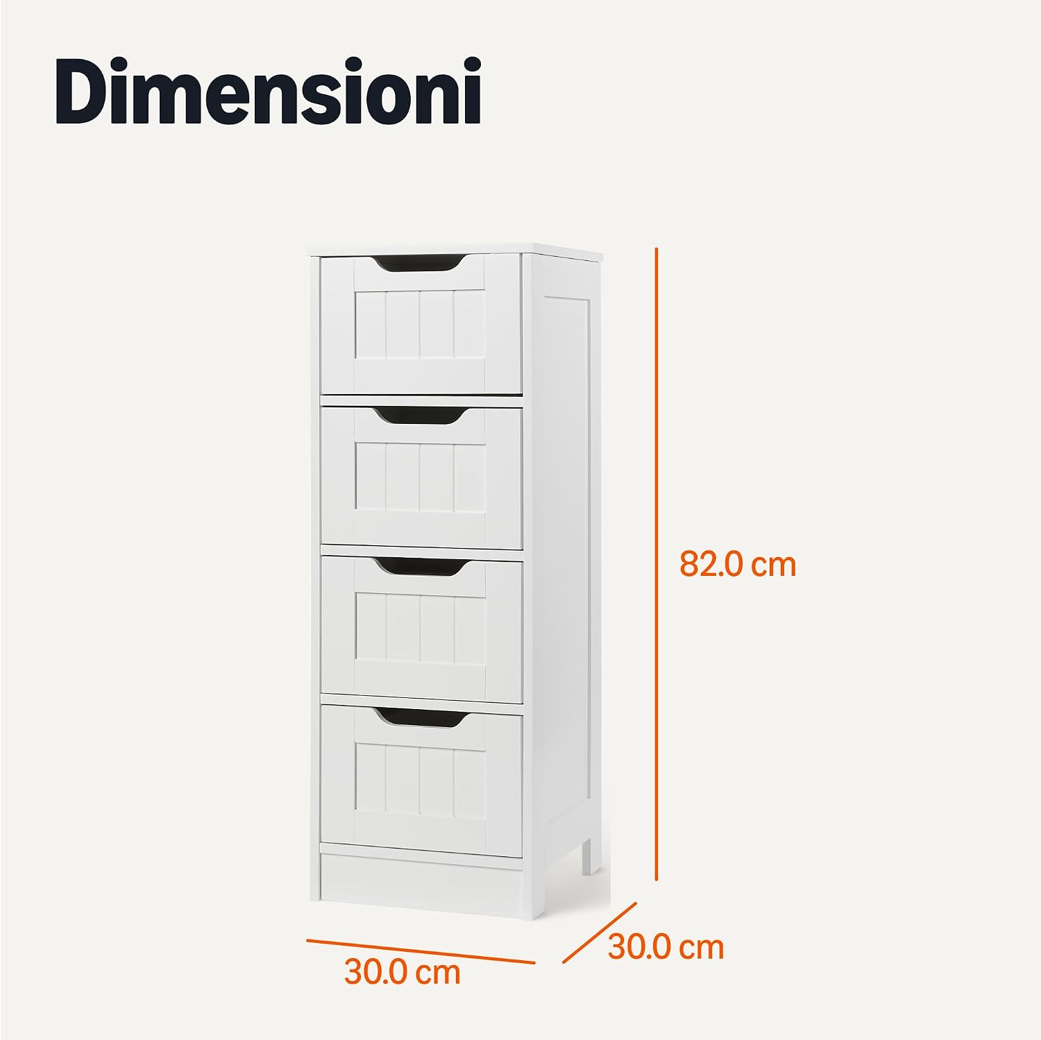 Detalle 2 de Amazon Basics Mobile da Bagno con 4 Cassetti | Mobile Sottolavabo in MDF Bianco, 30x30x82 cm