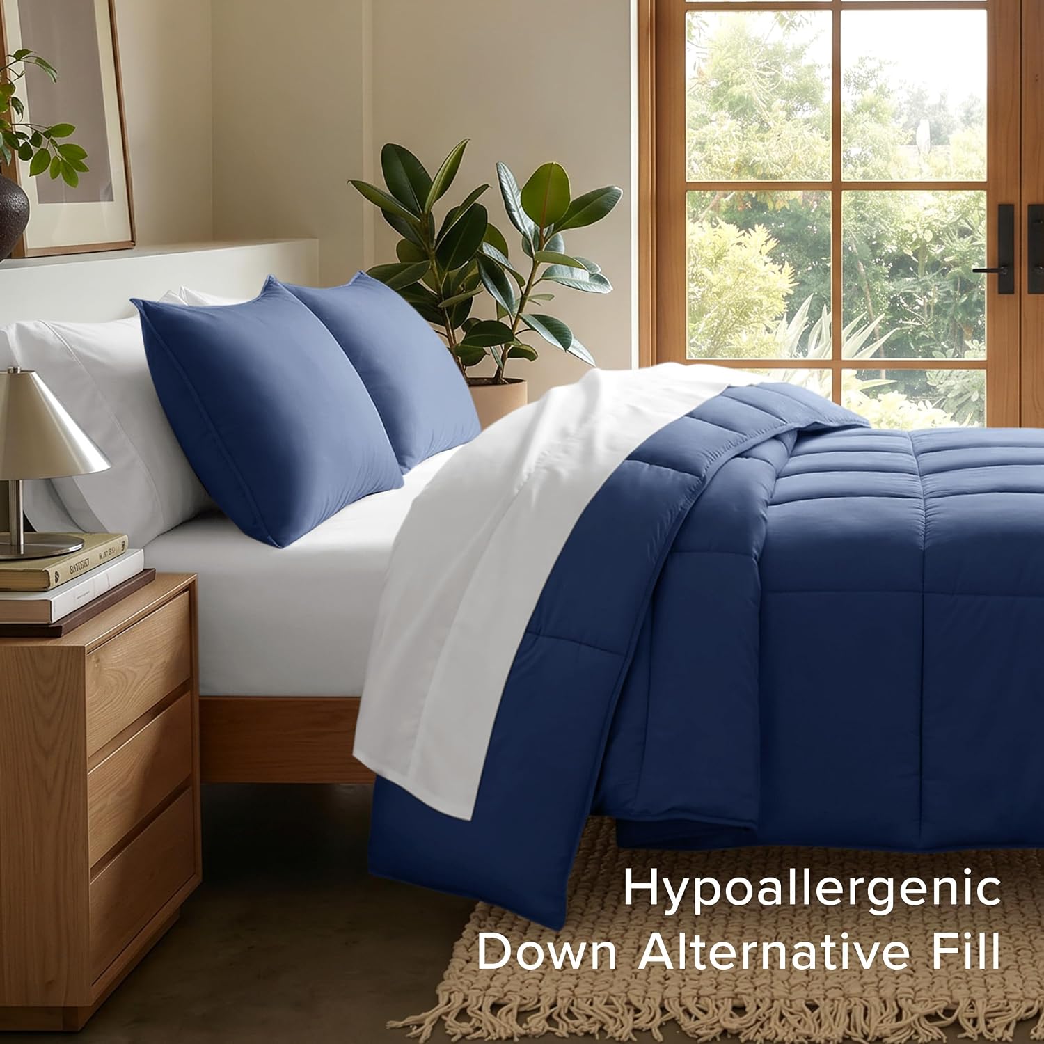 Detalle de Bare Home Comforter Set – Queen Size (Dark Blue): Ultra-Soft, Goose Down Alternative