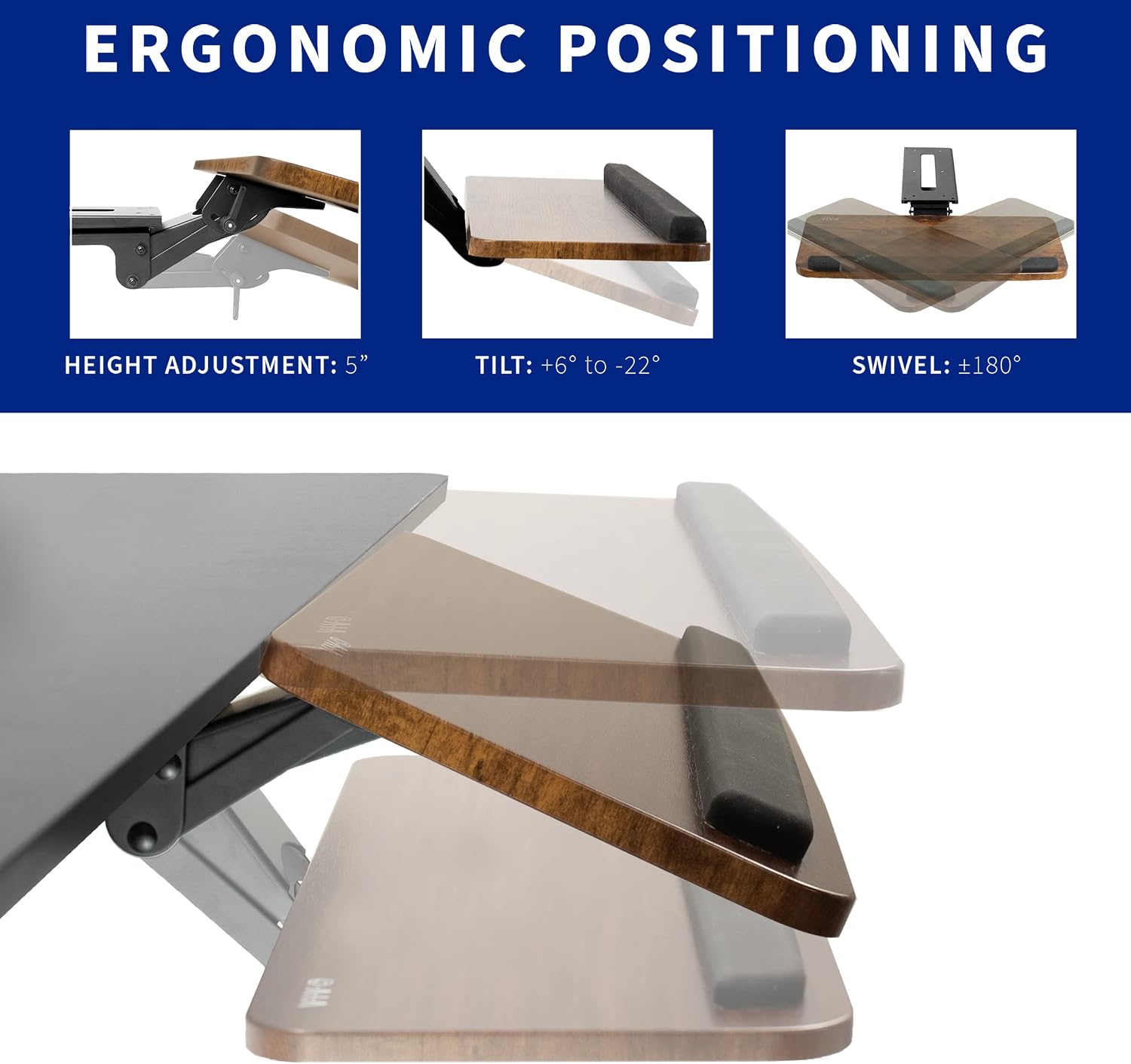 Thumbnail 2 de VIVO MOUNT-KB03N Under-Desk Keyboard Tray, 25 x 10-Inch, Vintage Brown