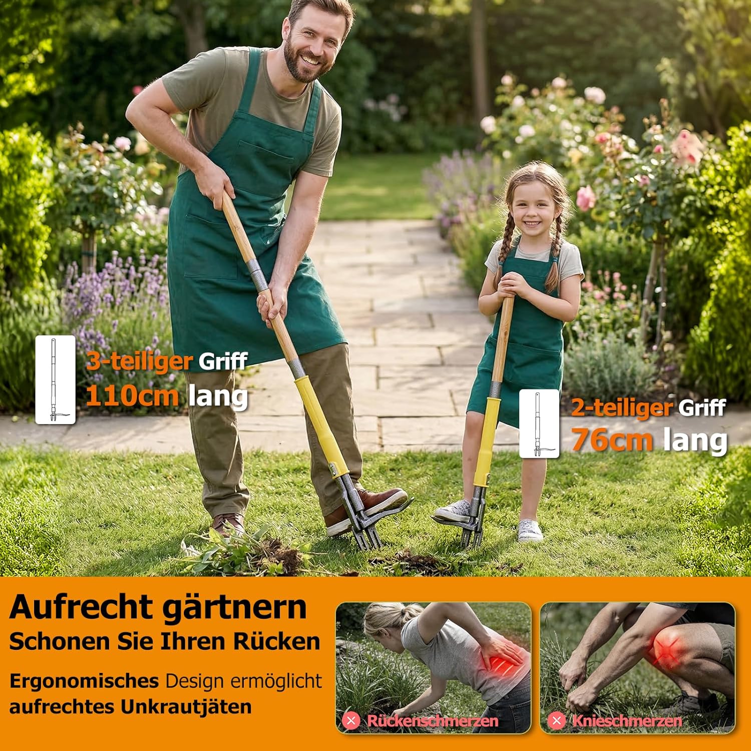 Detalle de CJYMMFAN Unkrautstecher mit langem Stiel und Auswurfmechanismus – Stand-Up Unkrautentferner, 109 cm, 4-Teiliges Holzgriff-Setup