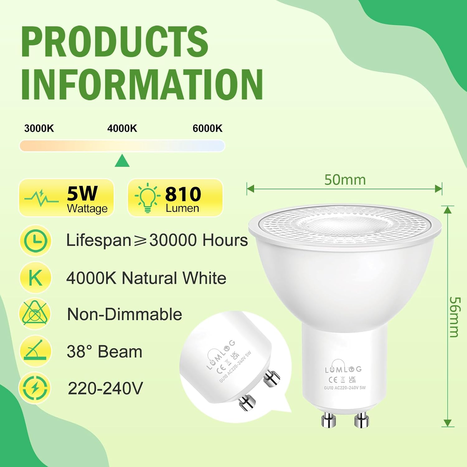 Thumbnail 1 de Lumlog GU10 5W LED Spotlight 4000K