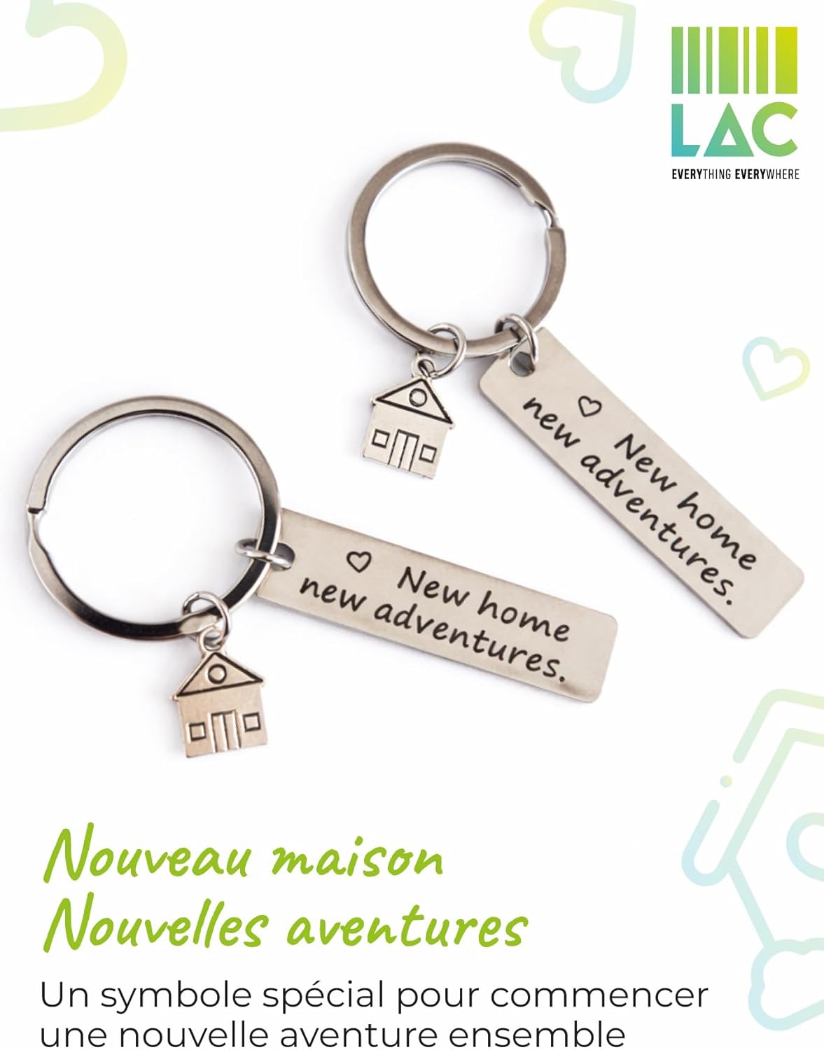 Detalle de Porte-clés couple LAC « Maison » en métal (idée cadeau anniversaire, pendaison de crémaillère)