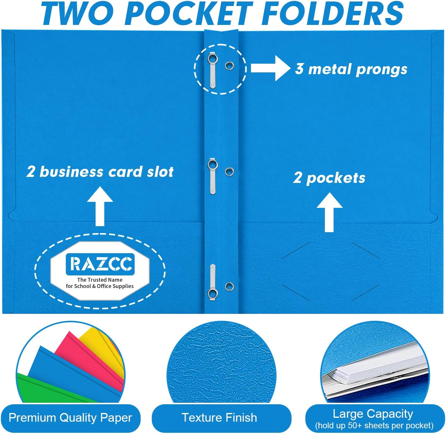 Detalle de RAZCC Pocket Folders with Prongs-Light, 100-Pack Letter-Size Paper Folders