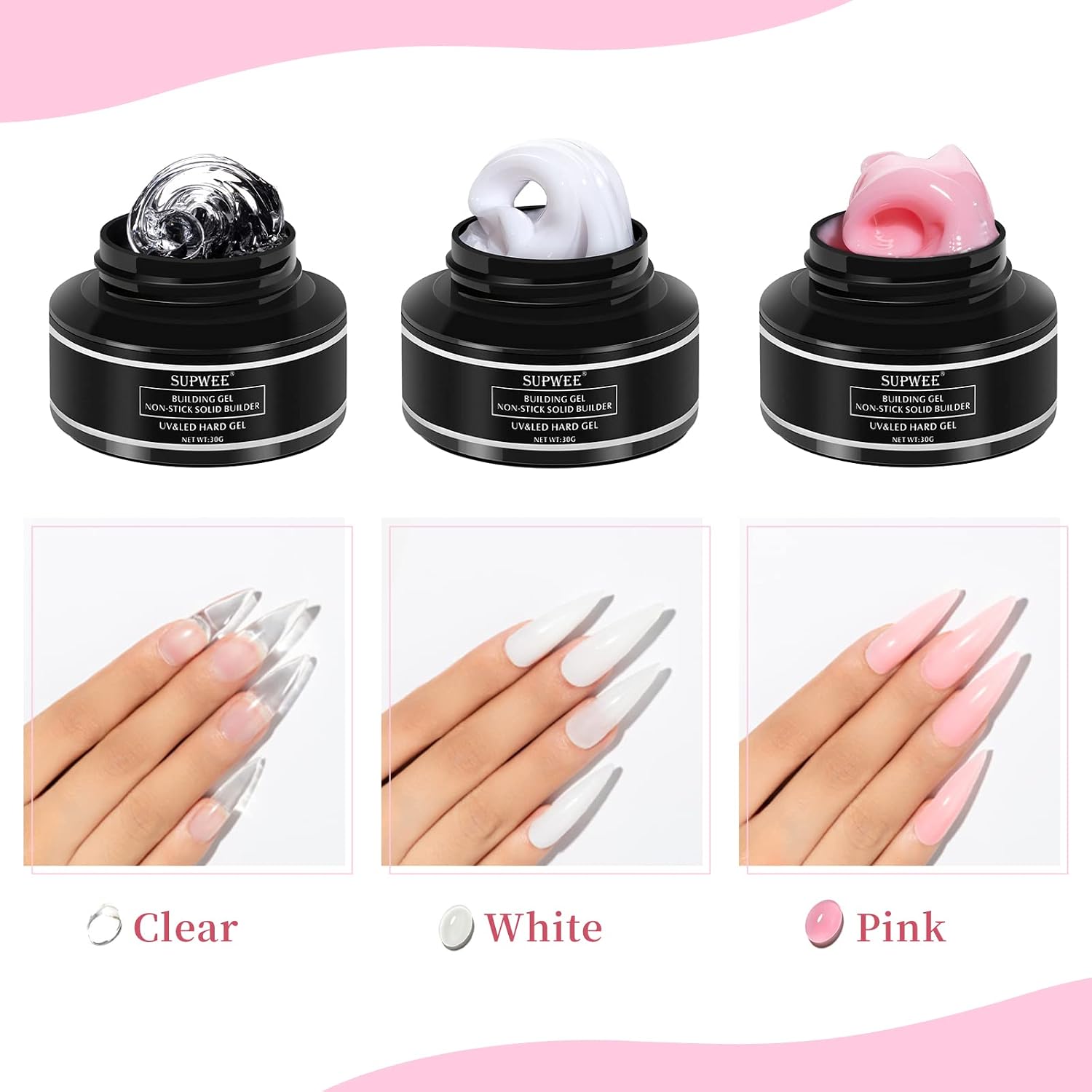 Detalle 1 de SUPWEE 3D Nail Builder Gel Kit, 3 Colors with Sculpting and Extension Molds