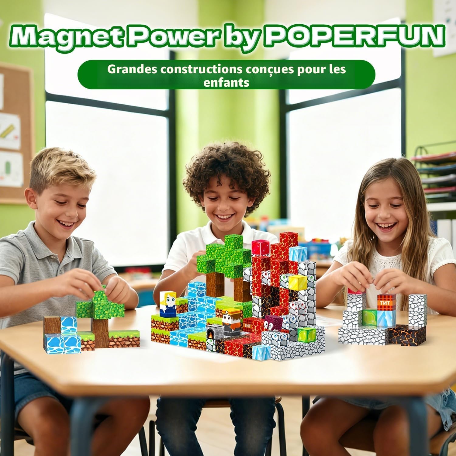 Detalle de POPERFUN Construction Magnétique Enfant 150 Pièces – Bloc de Construction Magnétique Éducatif STEM