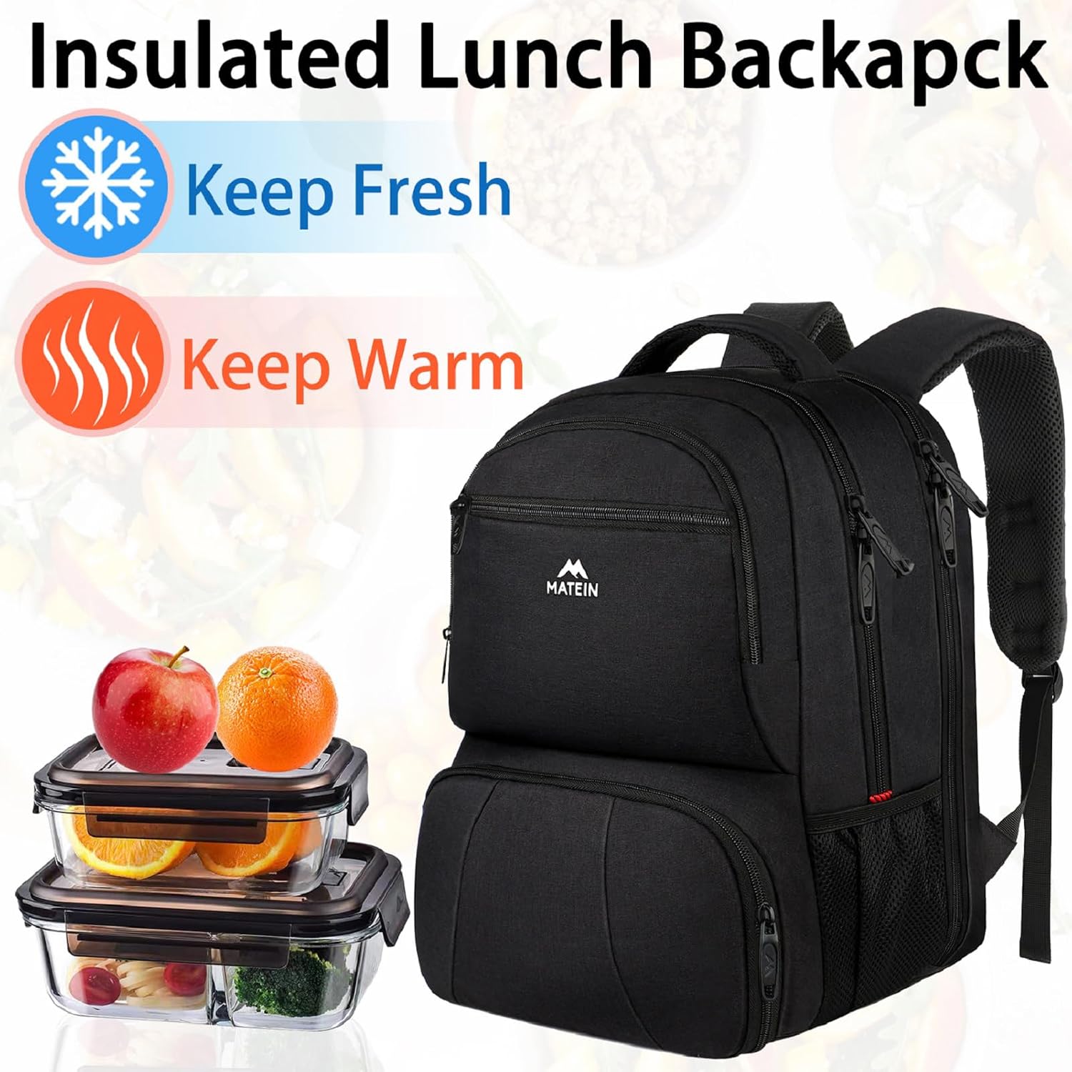 Detalle 1 de MATEIN 17-Inch Lunch Backpack, Water-Resistant with Insulated Compartment