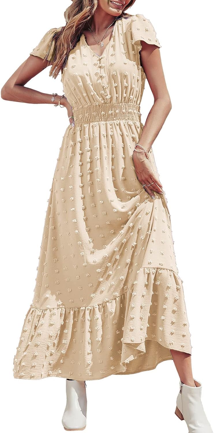 Thumbnail 6 de PRETTYGARDEN 2026 Summer Maxi Dress — Boho Swiss Dot V-Neck with Ruffles