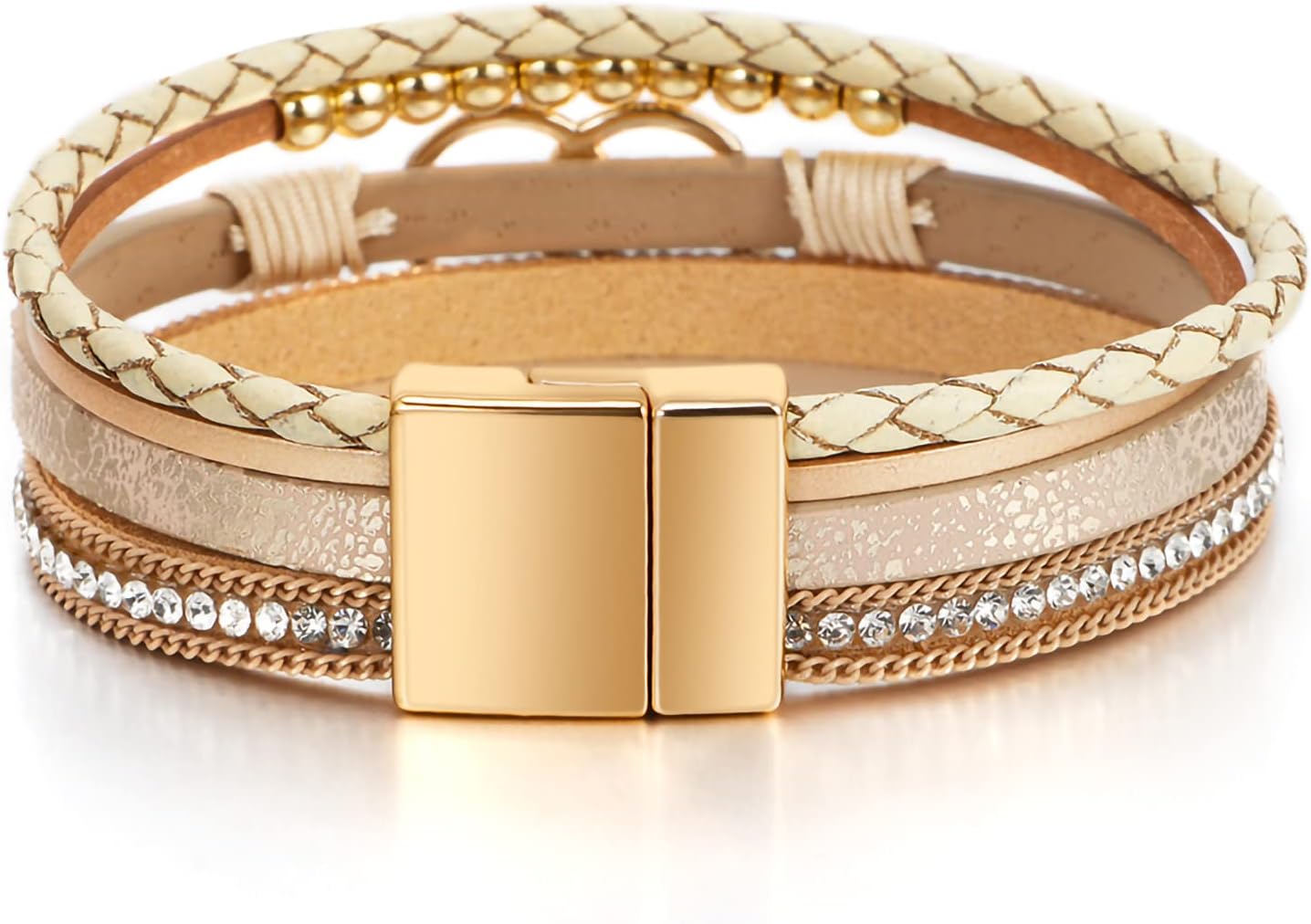 Detalle de Fesciory Leopard Boho Leather Wrap Bracelet for Women with Pearls, Crystals & Brass Pipe