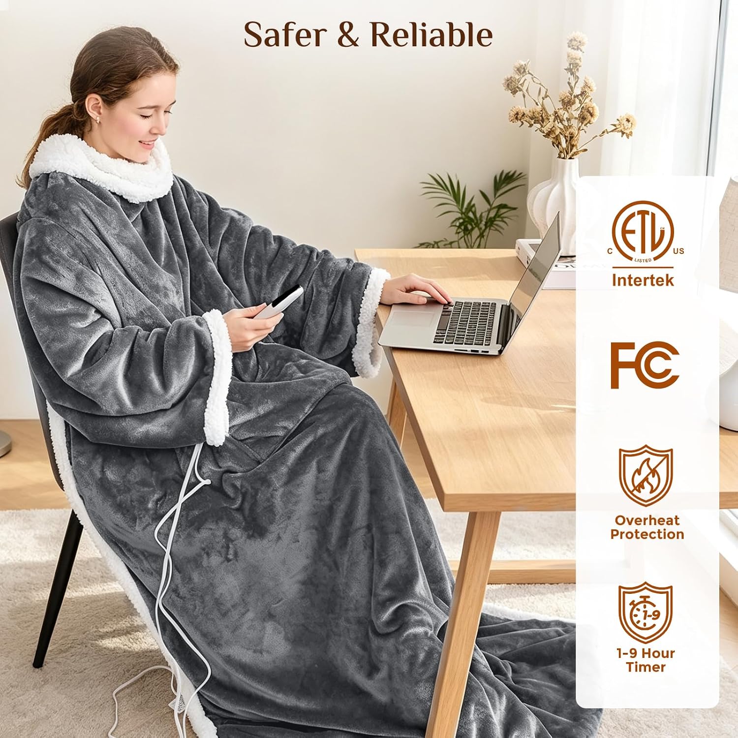 Thumbnail 5 de JOLLYVOGUE Wearable Heated Blanket with Sleeves, Foot Pocket and 7 Heat Settings