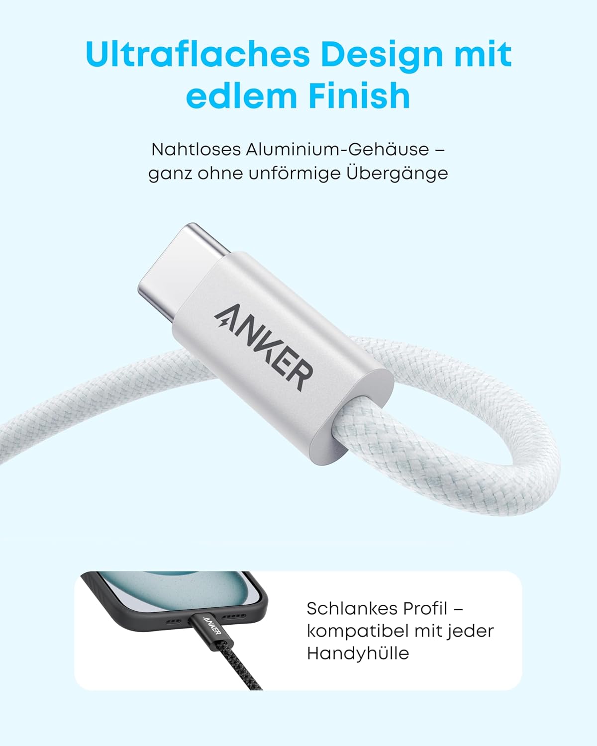 Thumbnail 5 de Anker Zolo USB-C Kabel 1,8 m – 3,1 A, geflochten, CarPlay-Unterstützung
