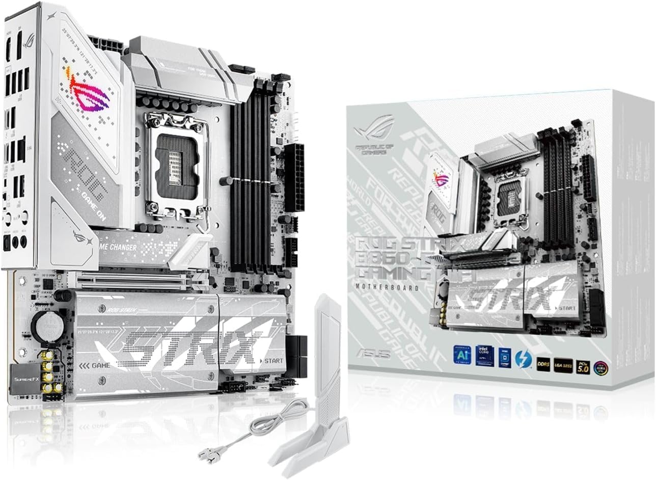 Detalle de ASUS ROG STRIX B860-G GAMING WIFI micro-ATXマザーボード、LGA1851・DDR5・Wi-Fi 7対応