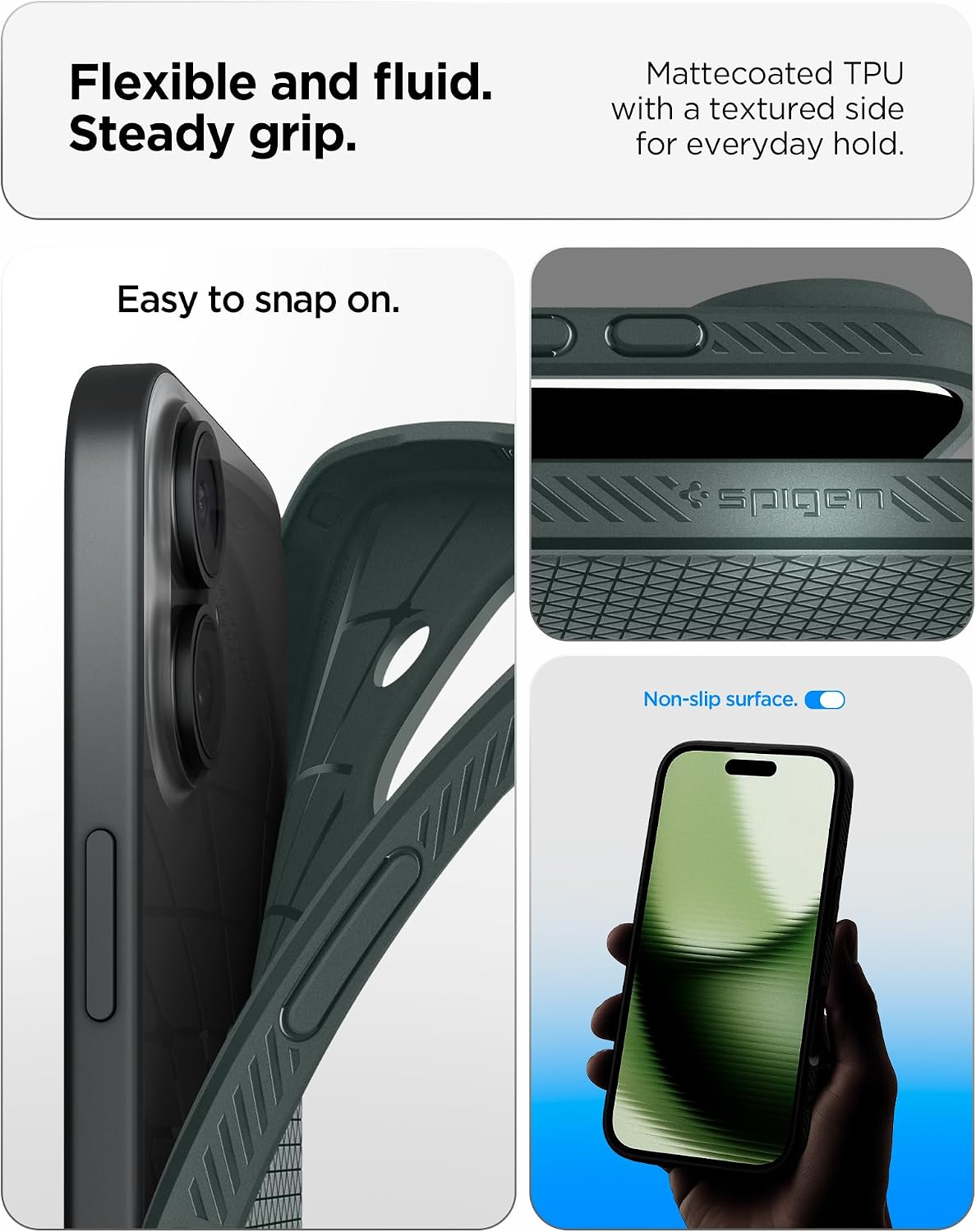 Detalle de Coque Spigen Liquid Air pour iPhone 17 (édition 2025, flexible) – vert