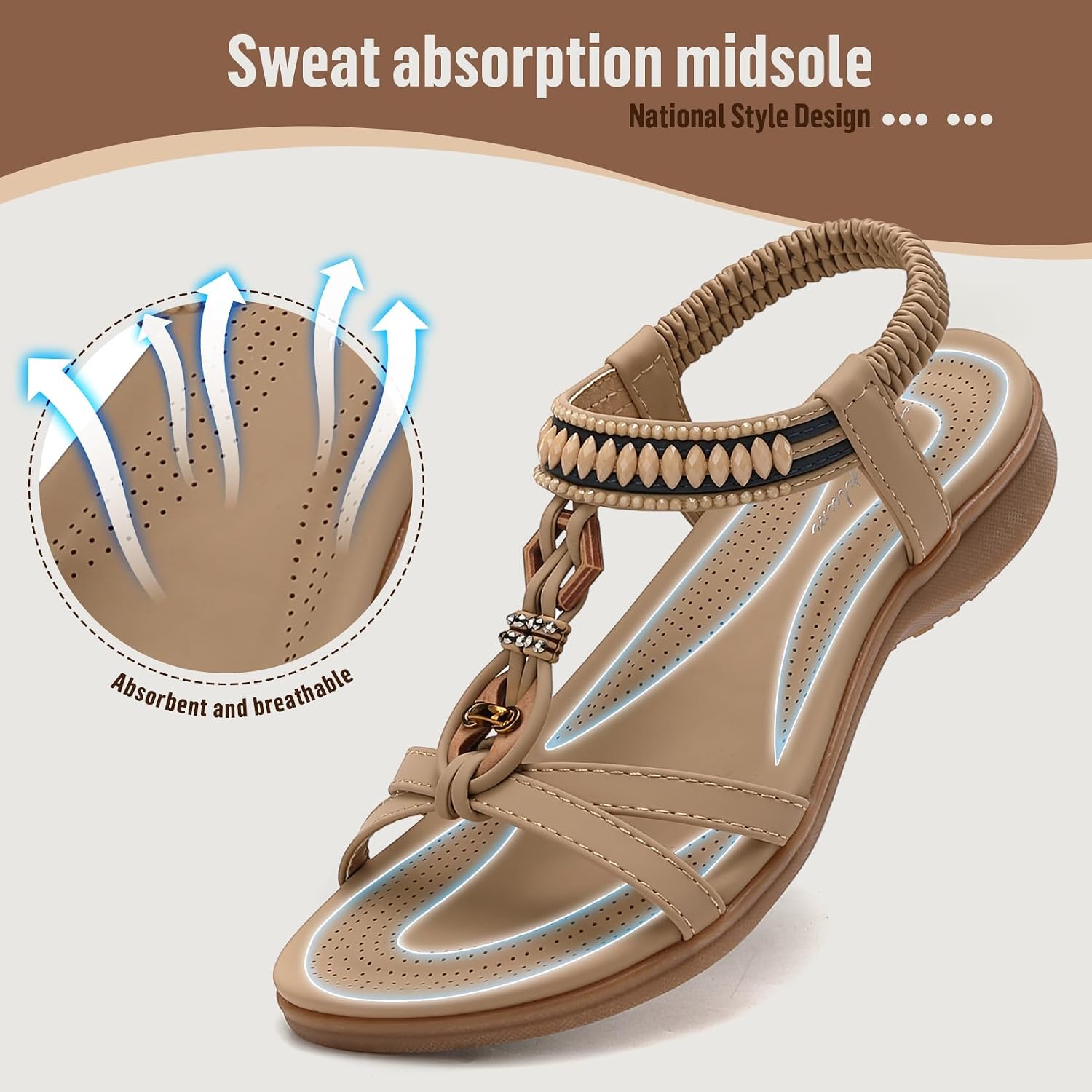 Thumbnail 1 de Sandalen Damen Sommer Flache Sandaletten Elegant – Slip-On mit Strass und Mikrofaser-Fußbett