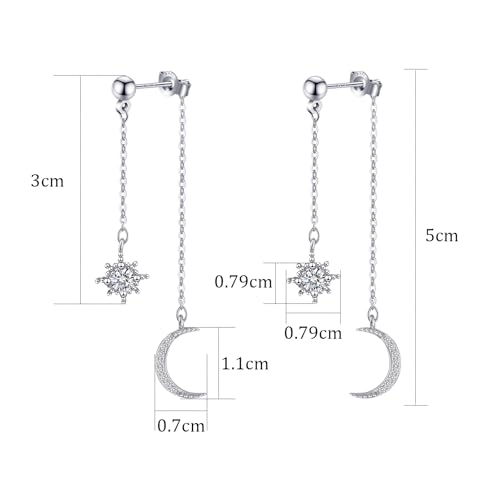 Detalle 2 de Weviway Sterling Silver Moon and Star Drop Earrings with CZ Crystals