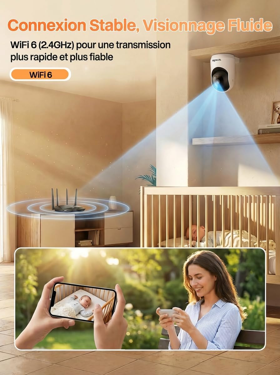 Thumbnail 1 de Tenda Caméra WiFi Intérieure 2K (3MP) WiFi 6 360° avec détection humaine IA et audio bidirectionnel