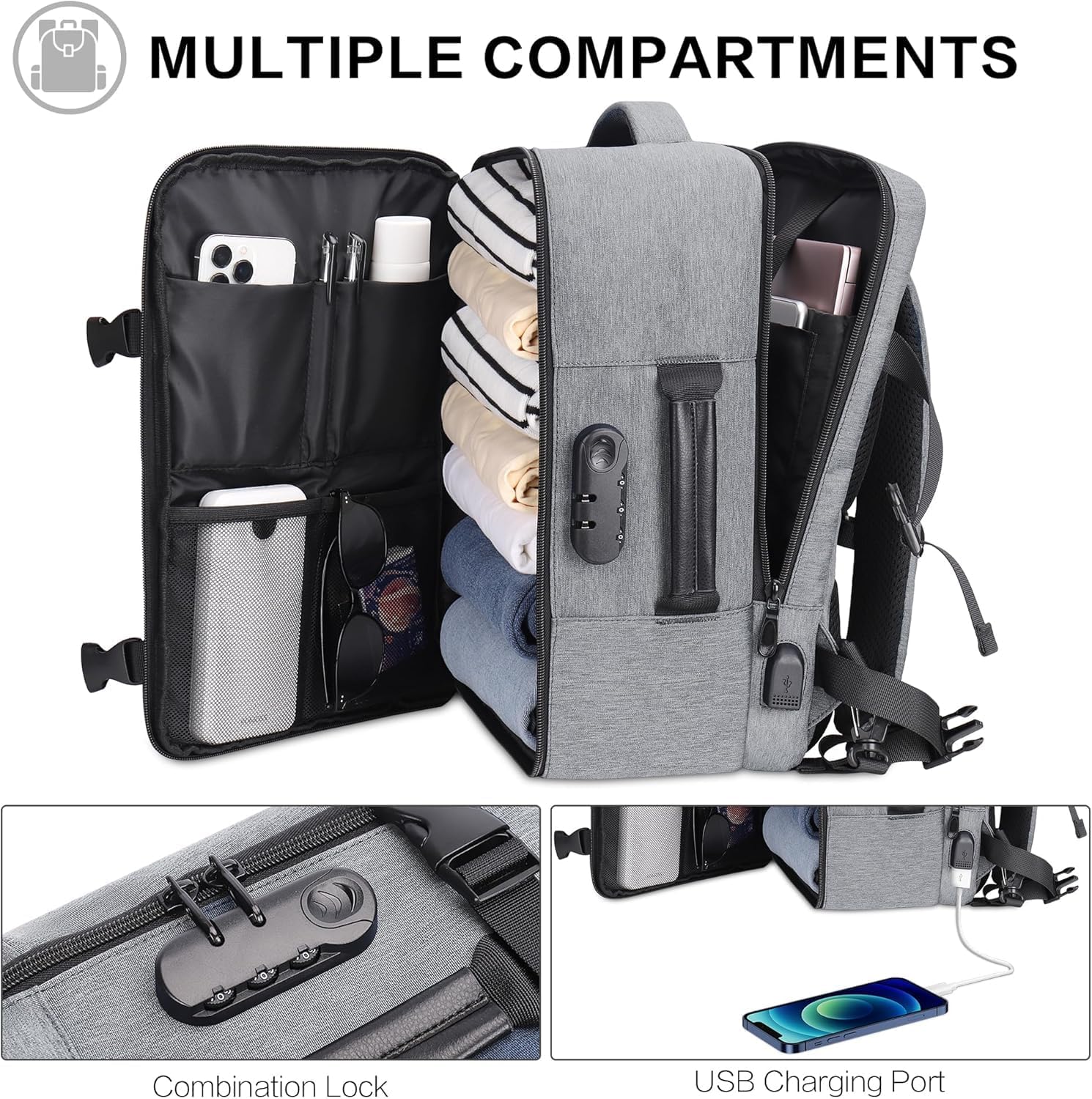 Detalle de YOUNGOA Mochila Cabina Ryanair 20L con Compartimento Portátil ✈