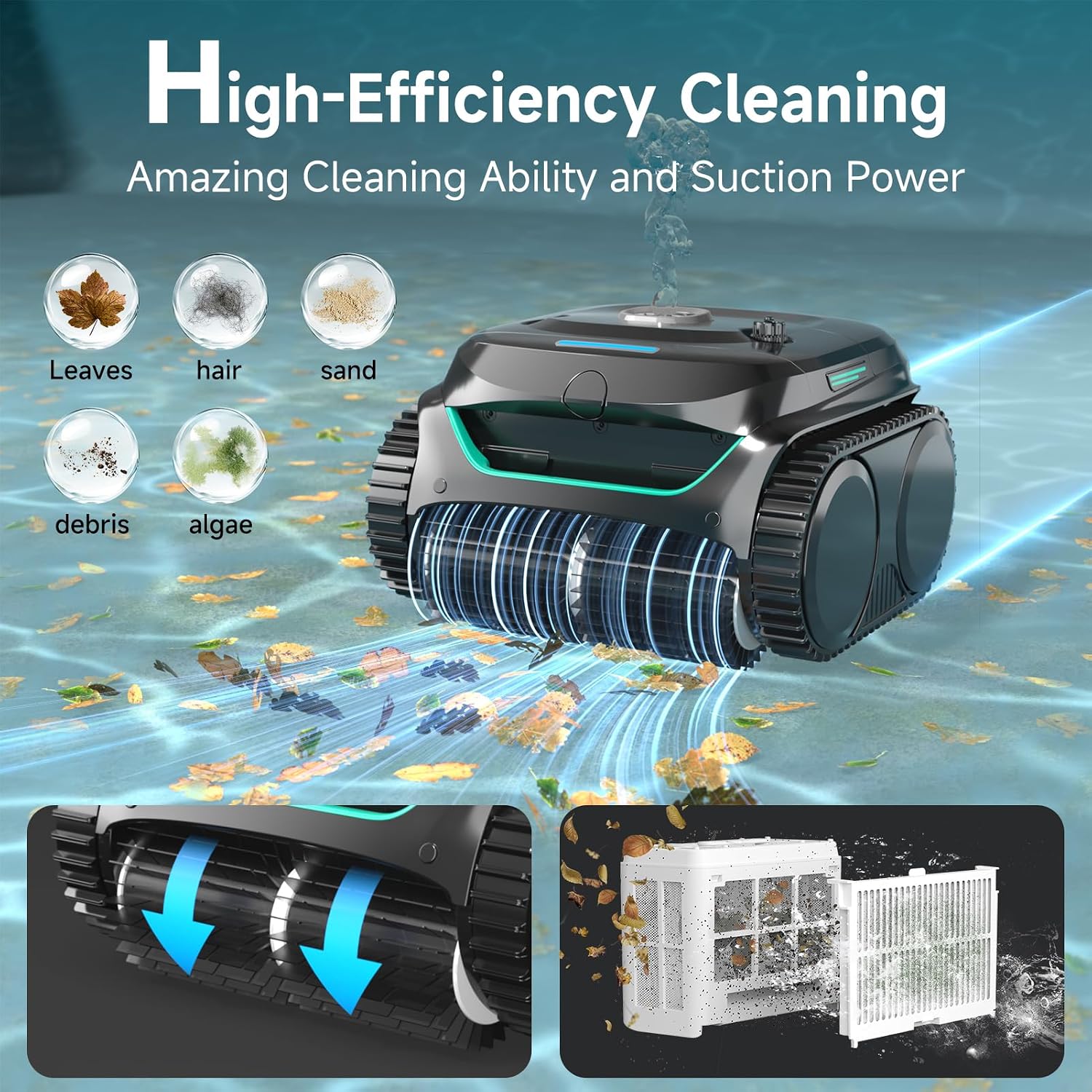 Detalle 2 de WYBOT C2 Cordless Robotic Pool Cleaner (2026 Upgraded) with Dual Filtration & App Scheduling