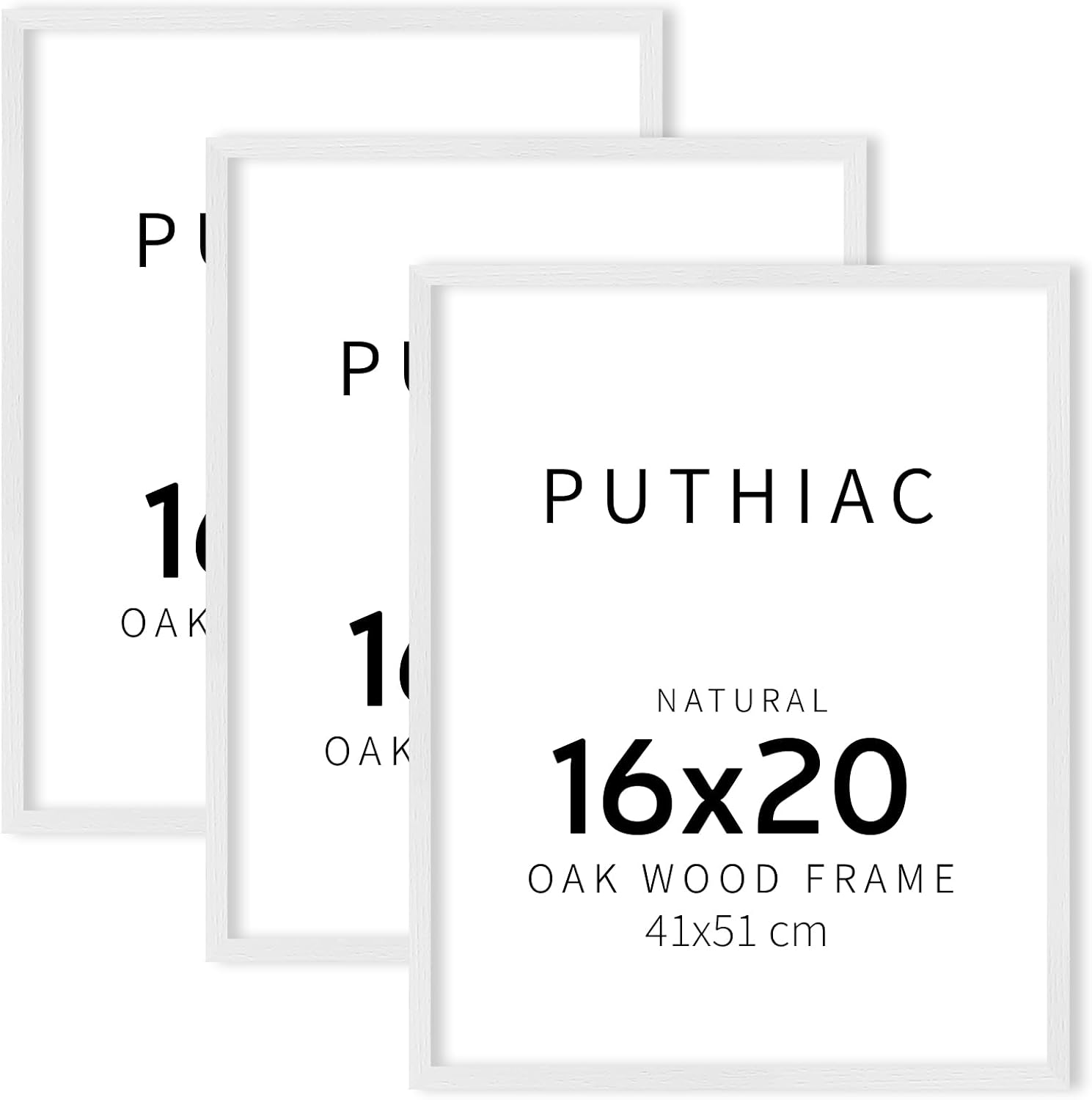 Detalle de puthiac 16x20 Solid Oak Wood Picture Frame – 3 Pack in White (Fits 12x16 with Mat or 16x20 Without Mat)