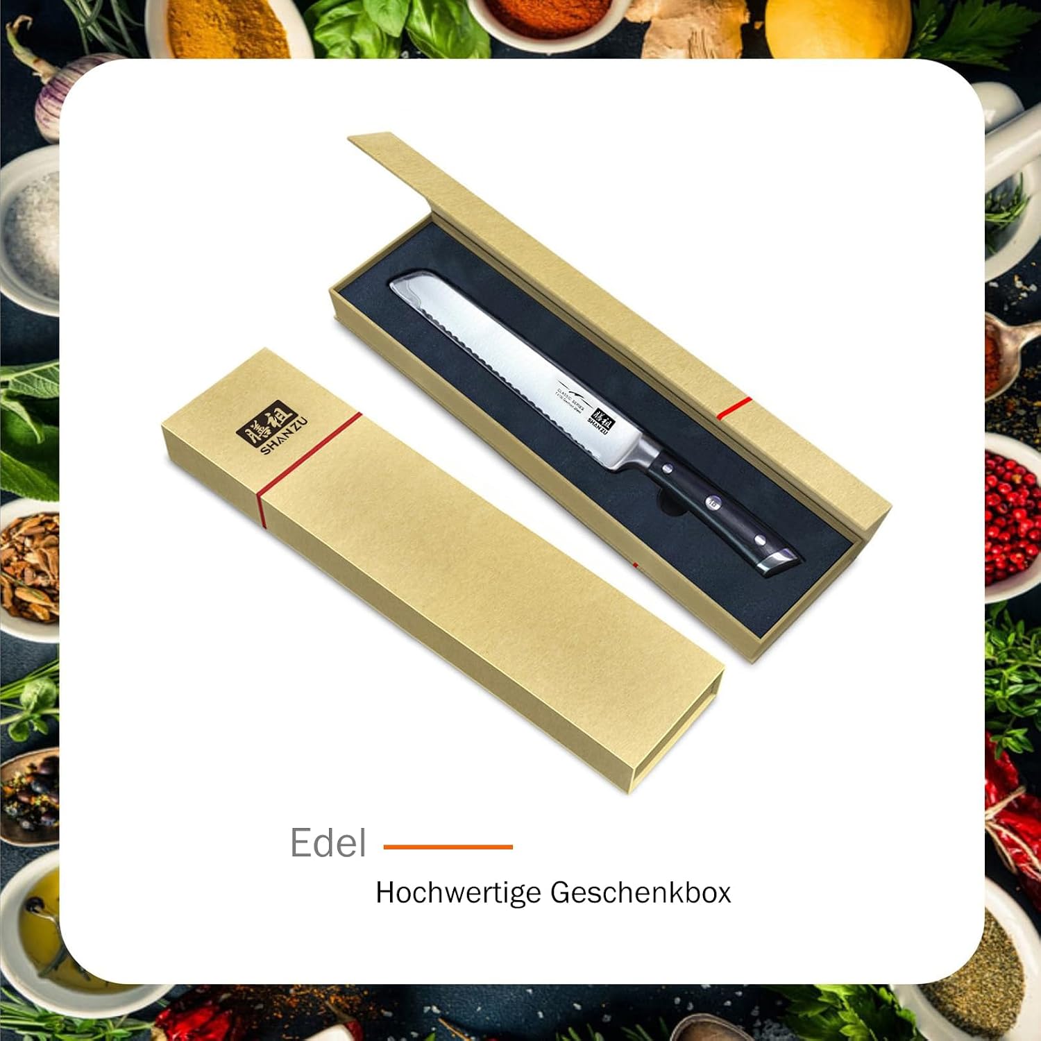 Thumbnail 5 de SHAN ZU Brotmesser 20 cm – gezackte Klinge aus deutschem Edelstahl, Pakkwood-Griff