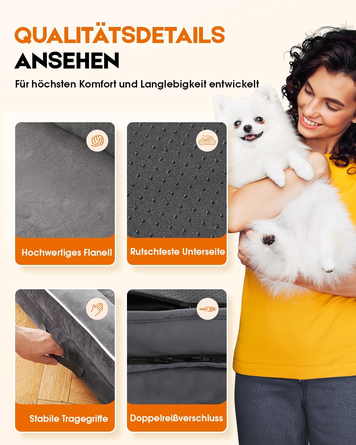Thumbnail 5 de Upvilla orthopädisches Hundebett für mittelgroße Hunde (61×46×15 cm) – waschbar, wasserdicht, rutschfeste Unterseite
