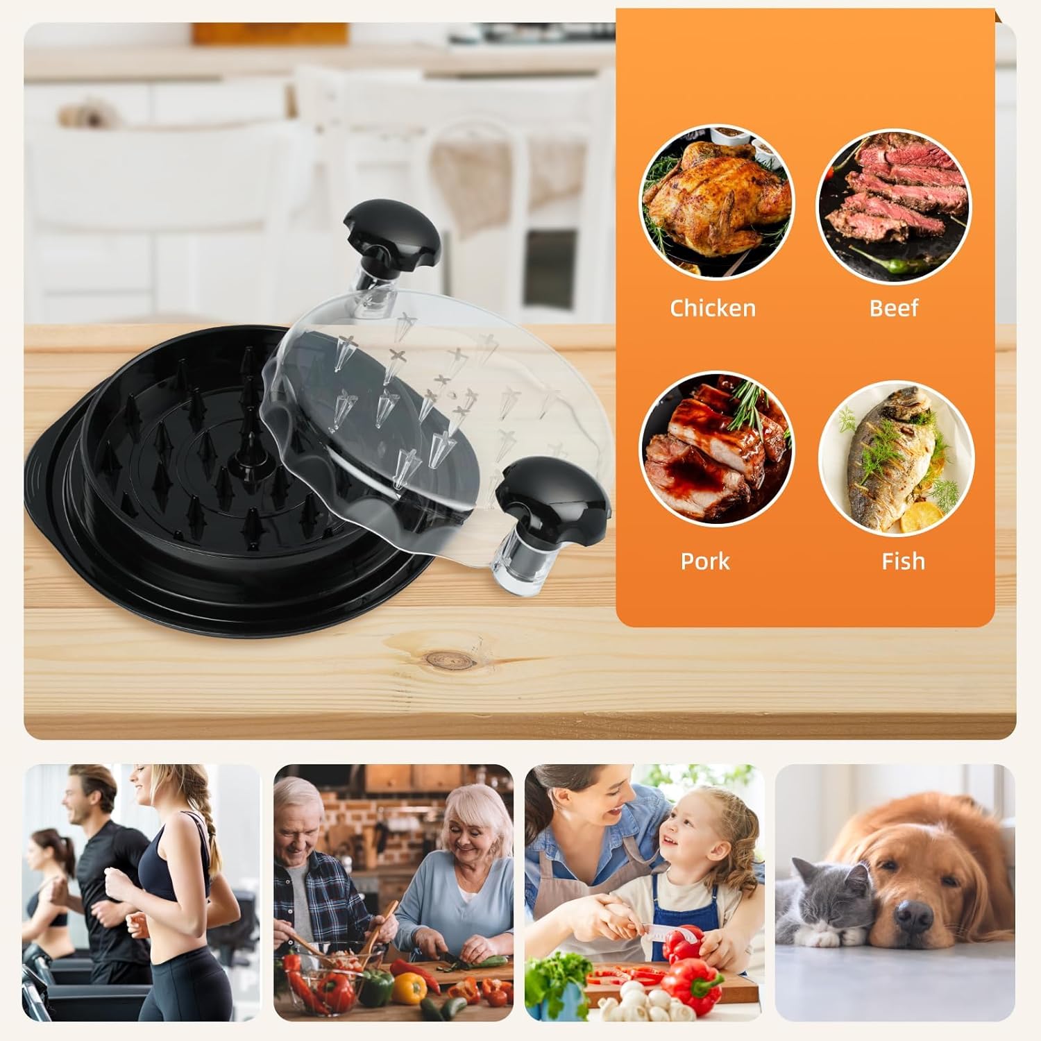 Thumbnail 2 de iHomara Chicken Shredder Tool (9.6 in) with Ergonomic Handle, Transparent Lid