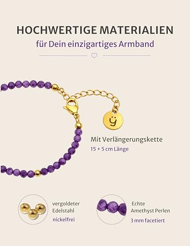 Detalle 2 de happymaker – Bracciale donna con Ametista: gioiello artigianale tedesco, pietra nascita febbraio