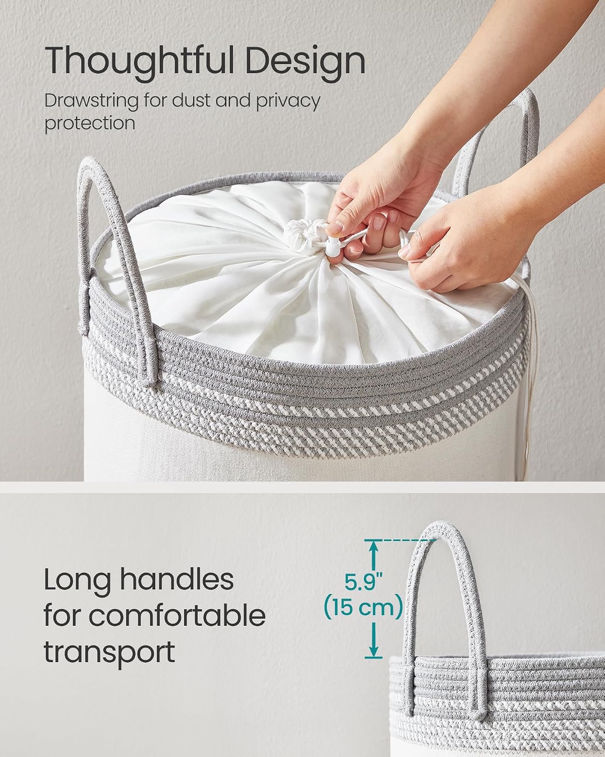 Detalle 2 de SONGMICS Stowit RLH060G01 Laundry Basket, 60 L, Dove Grey and Cloud White