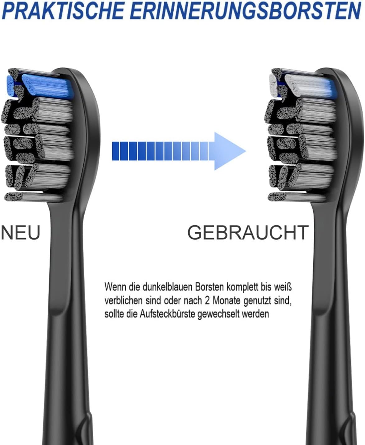 Detalle de 8 Ersatzbürstenköpfe (4 schwarz, 4 weiß) für Philips Sonicare – kompatibel mit vielen Snap-on Handstücken