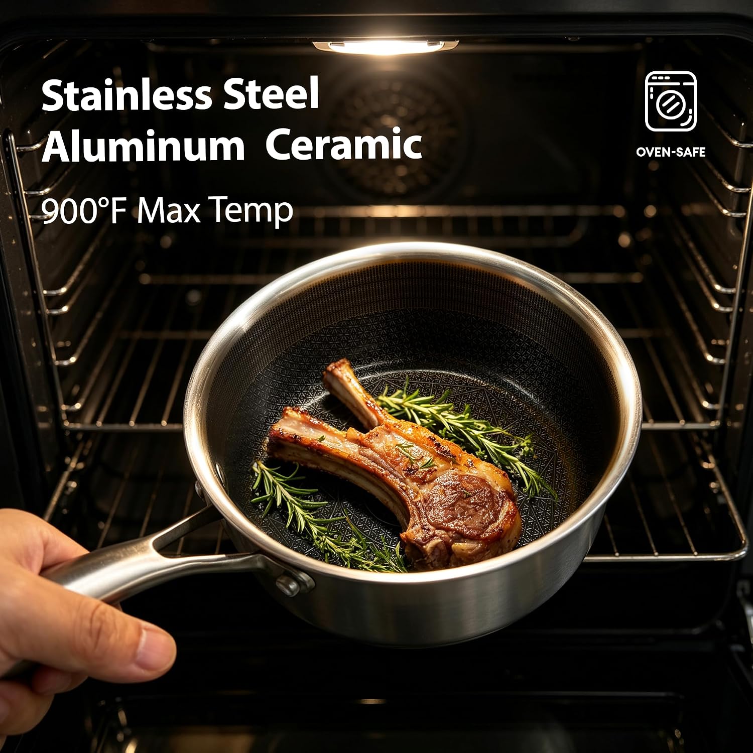 Detalle de COOKER KING 2 Quart Stainless Steel Saucepan with Ceramic Nonstick and Tempered Glass Lid
